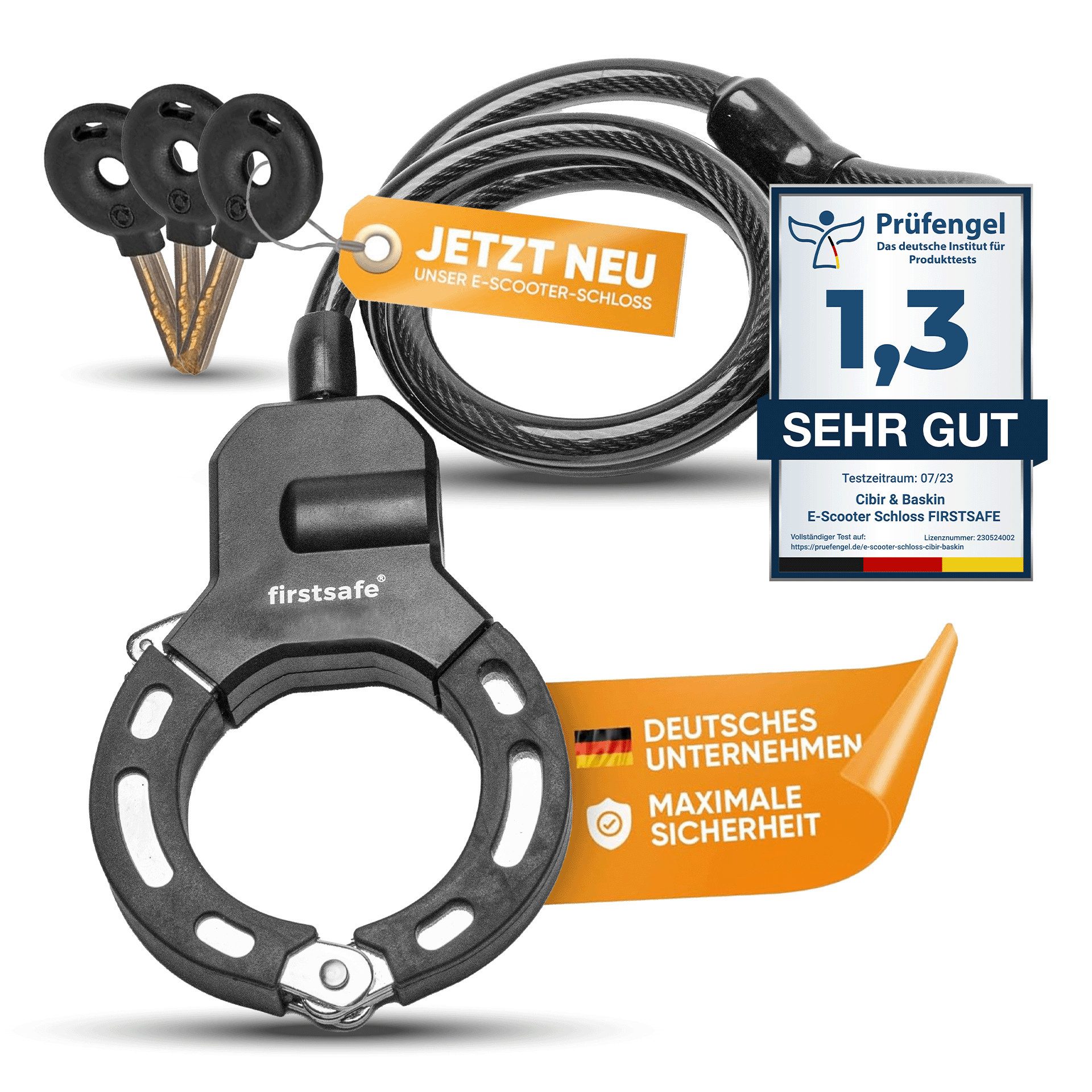 firstsafe Kabelschloss Hanschellenschloss für E Scooter Schloss
