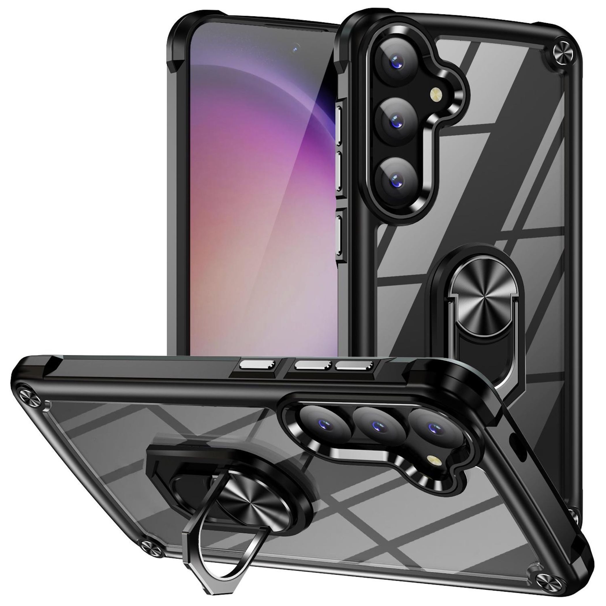 Wigento Handyhülle Ringhalter für Samsung Galaxy S26 5G TPU PC Linsenschutz Schwarz 6.3 Zoll, Ringhalter, Linsenschutz