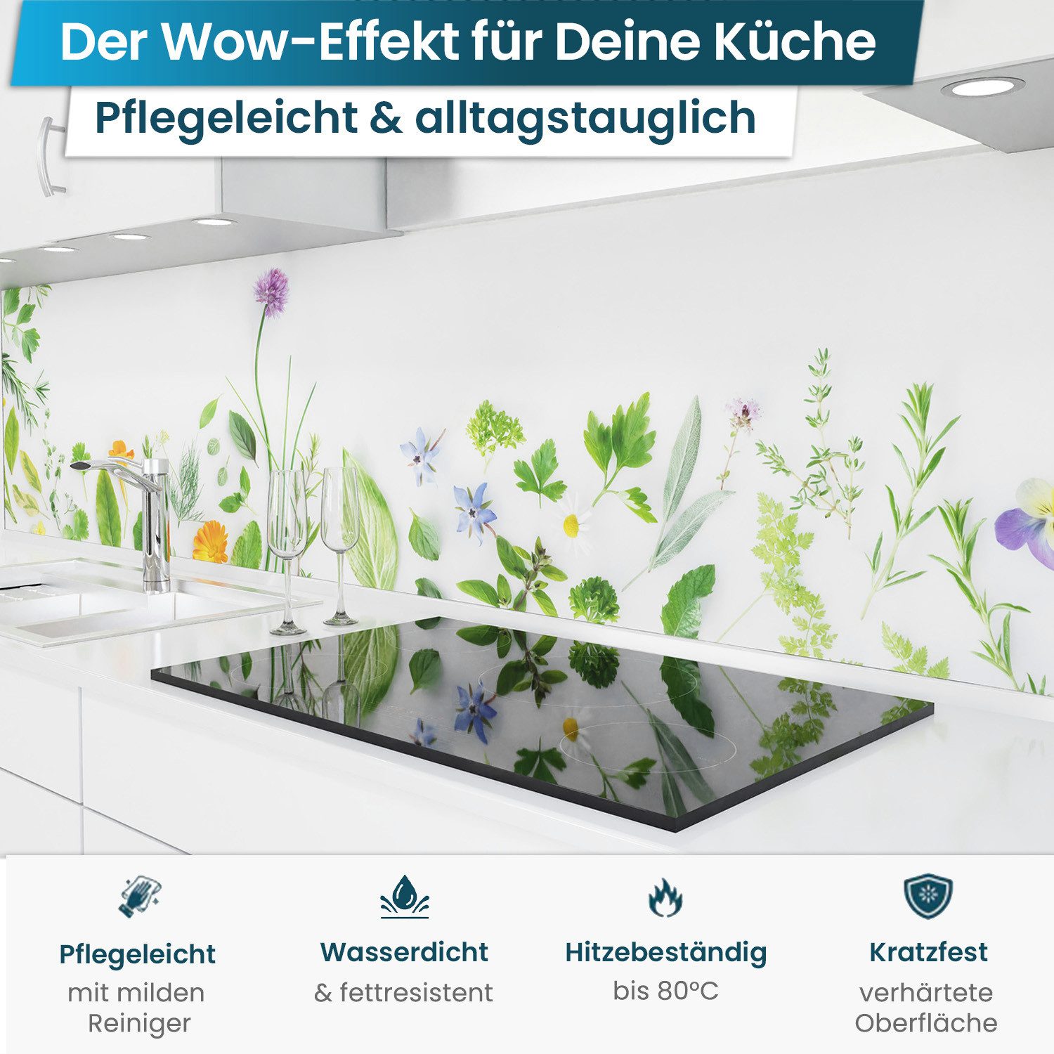 danario Küchenrückwand Folie selbstklebend - Matt - Spritzschutz Küche - versteift & robust