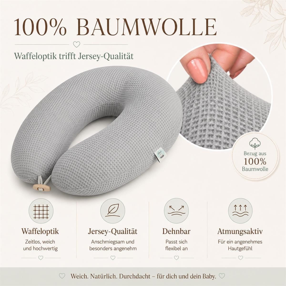 SEI Design Stillkissen Seitenschläferkissen XXL Schwangerschaftskissen Waffelstoff 190cm Grau, Schwangerschaftskissen mit Bezug, 1-tlg., Schwangerschaftskissen  – Bild 3 von 5