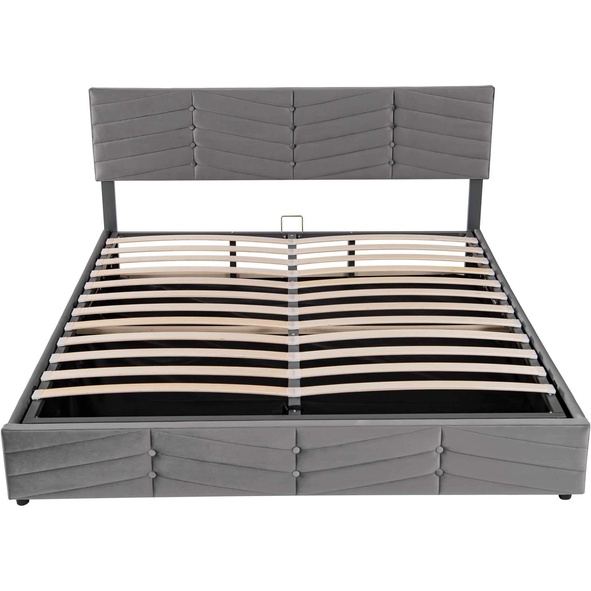 Boxspringbett (Polsterbett mit Lattenrost und Bettkasten, verstellbarem Kopfteil), Doppelbett Hydraulisches Bett 180x200 cm, Bezug aus Samt