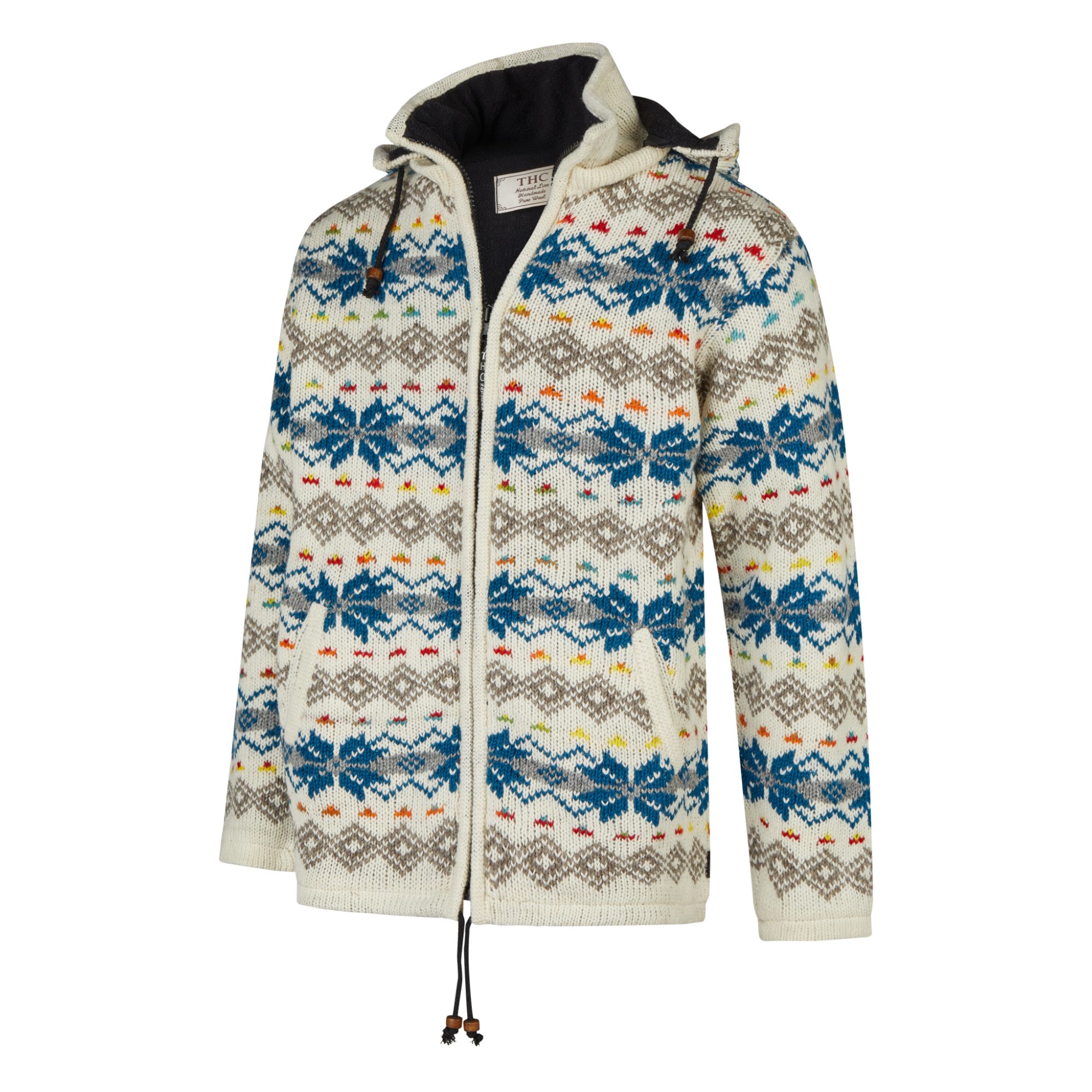 THC Natural Line Strickjacke THC Schafwollstrickjacke Baumwollfutter 860 (1 Stück, 1-tlg., 1 Stück) abnehmbare Kapuze