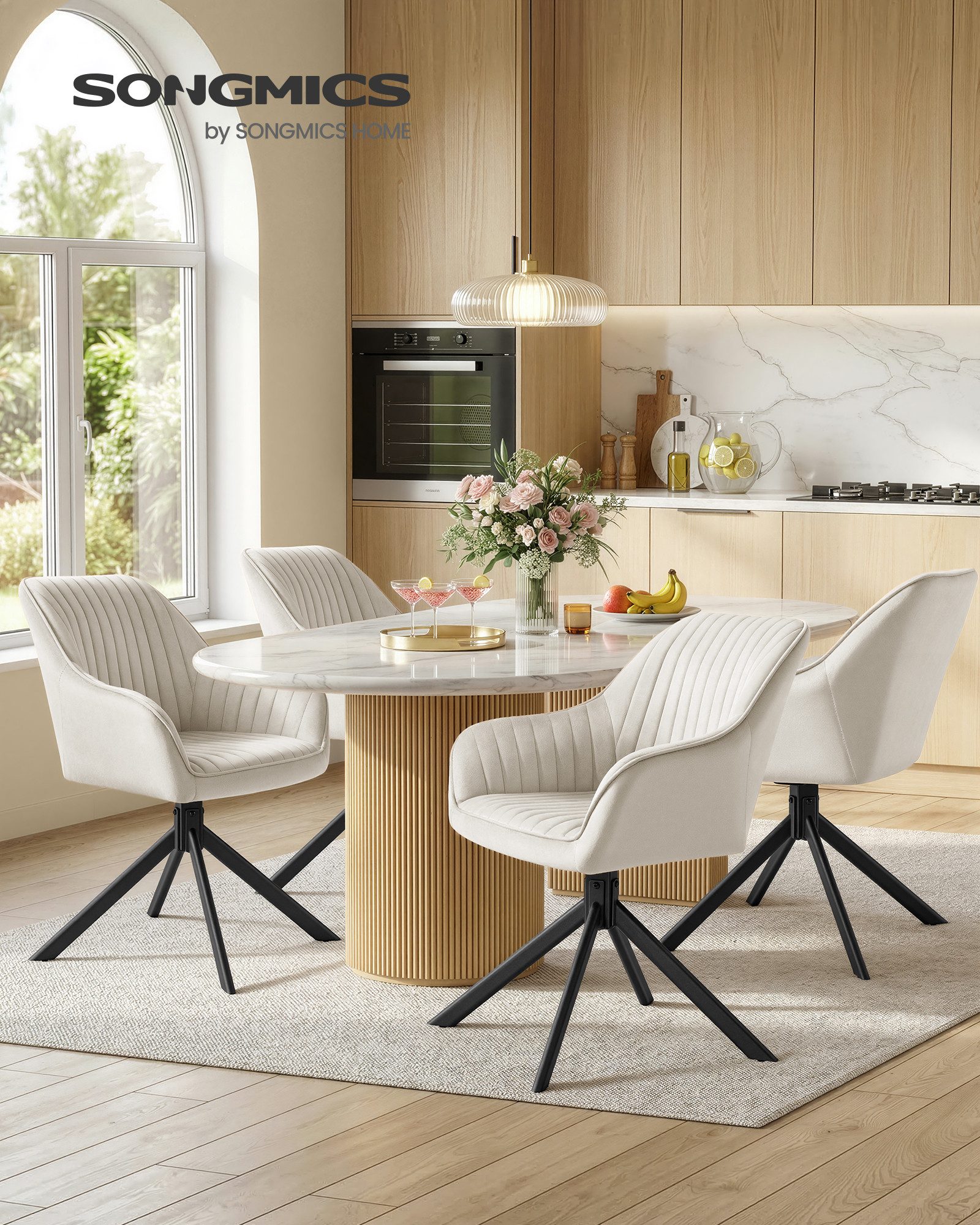 SONGMICS Esszimmerstuhl Esszimmerstuhl 360° drehbar, Küchenstuhl, Sessel drehbar, Samt (6 St), bis 120 kg belastbar, für Esszimmer, Küche, mit Armlehnen, Stahlb – Bild 2 von 5