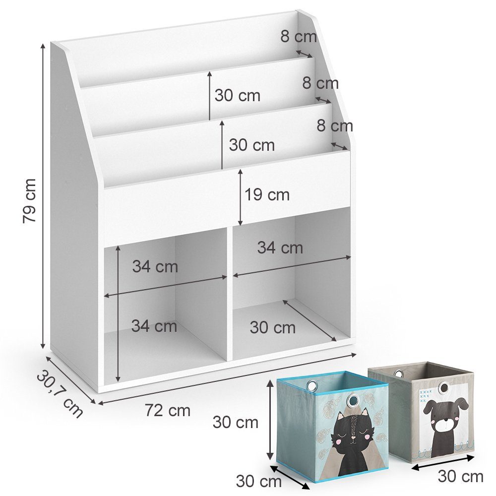 Vicco Bücherregal Luigi, Weiß, 72 x 79 cm mit 2 Faltboxen opt.4, 1-tlg.