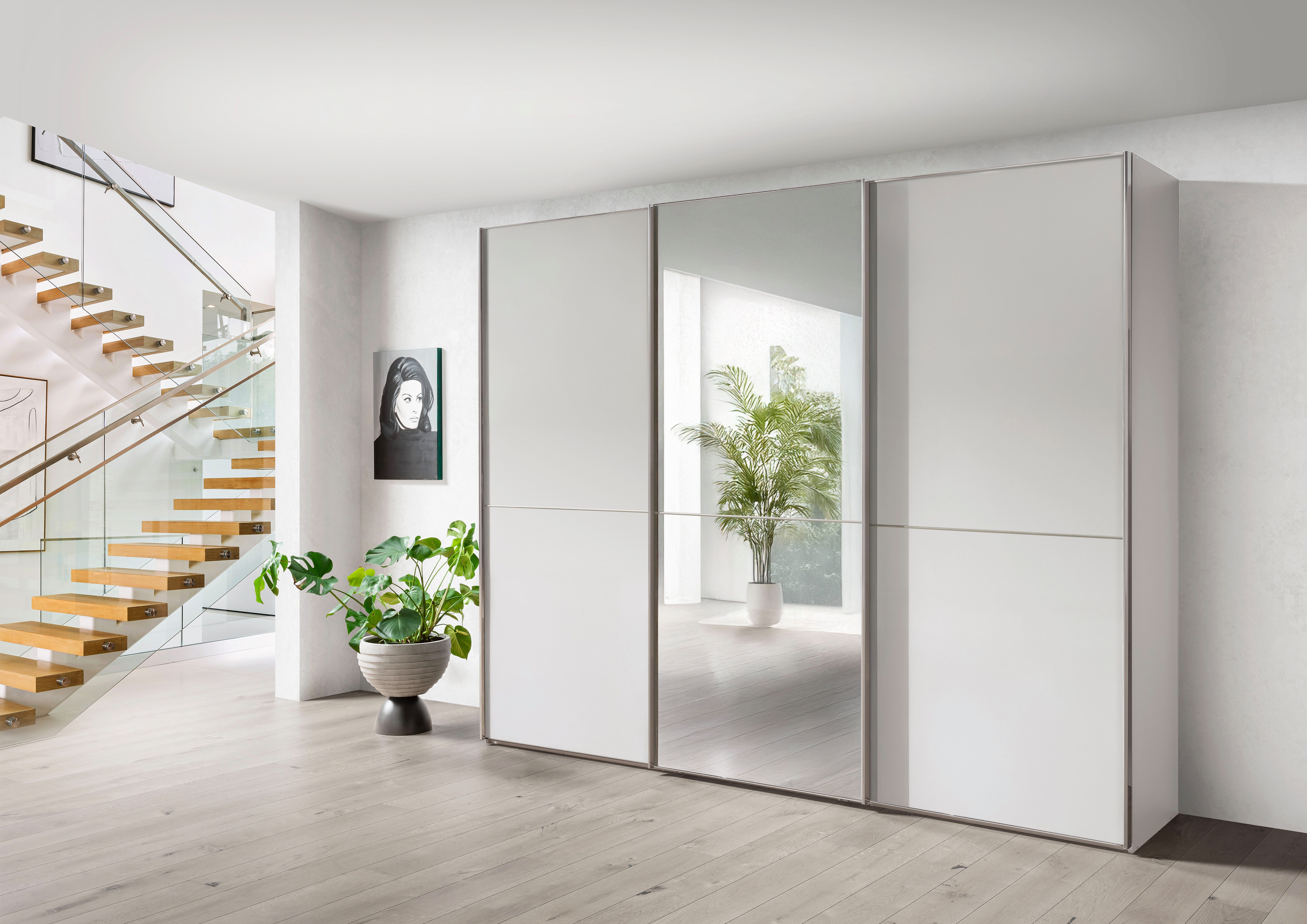 WIEMANN Schwebetürenschrank Phoenix, Made in Germany, modernes Design, Highlight, Blickfang (Viele Farbkombinationen, in 4 Breiten und in 2 Höhen erhältlich) maximaler Staurraum, inkl.Einlegeböden, Wäscheböden u. Dämpfer