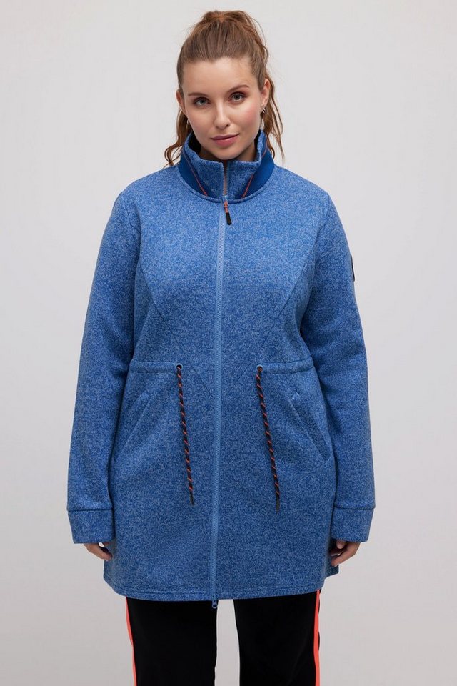 Ulla Popken Sweatjacke Long-Strickjacke Tunnelzug Stehkragen