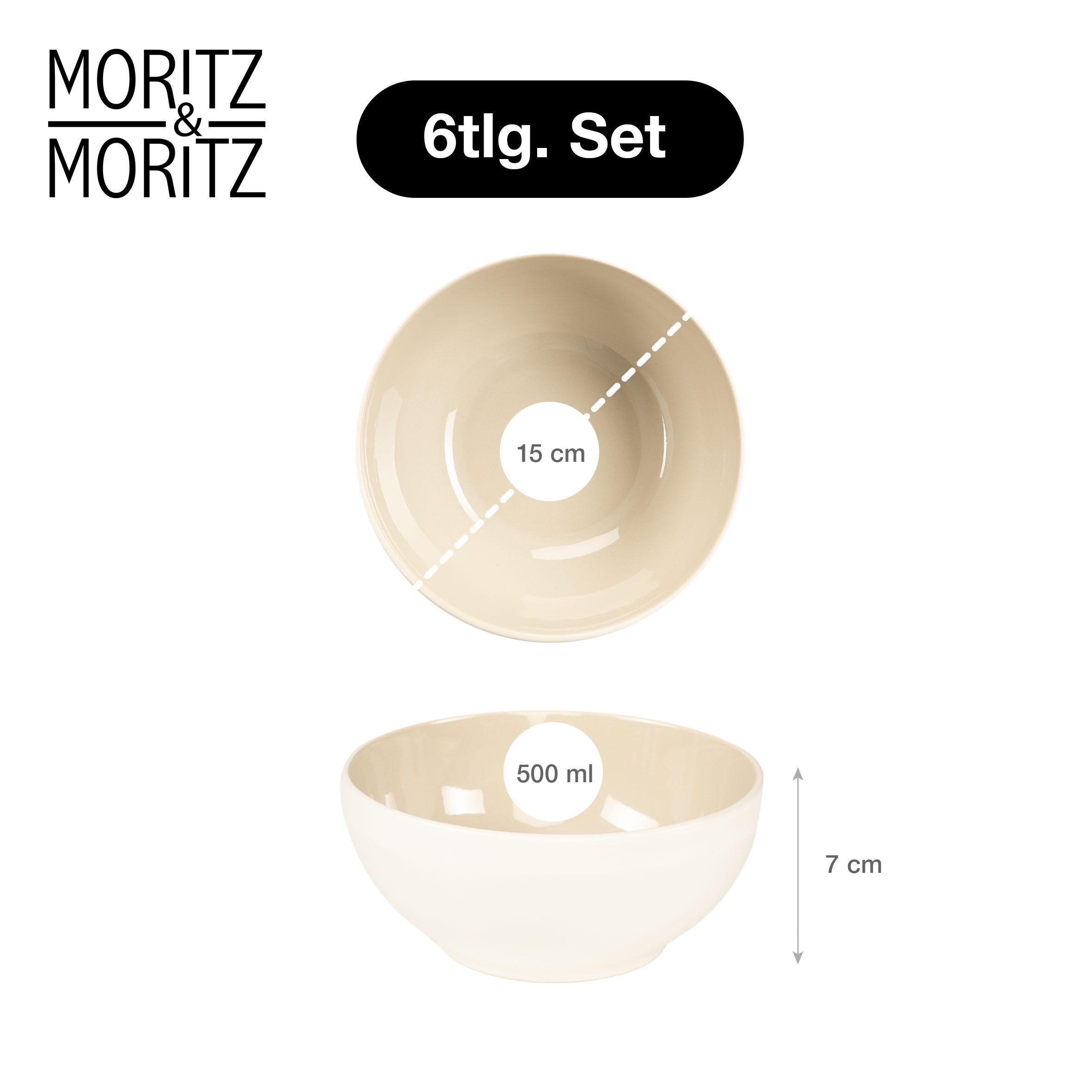 Moritz & Moritz Müslischüssel CAVO Müslibowl Sand, Steinzeug, (Set, 6-tlg), Spülmaschinengeeignet