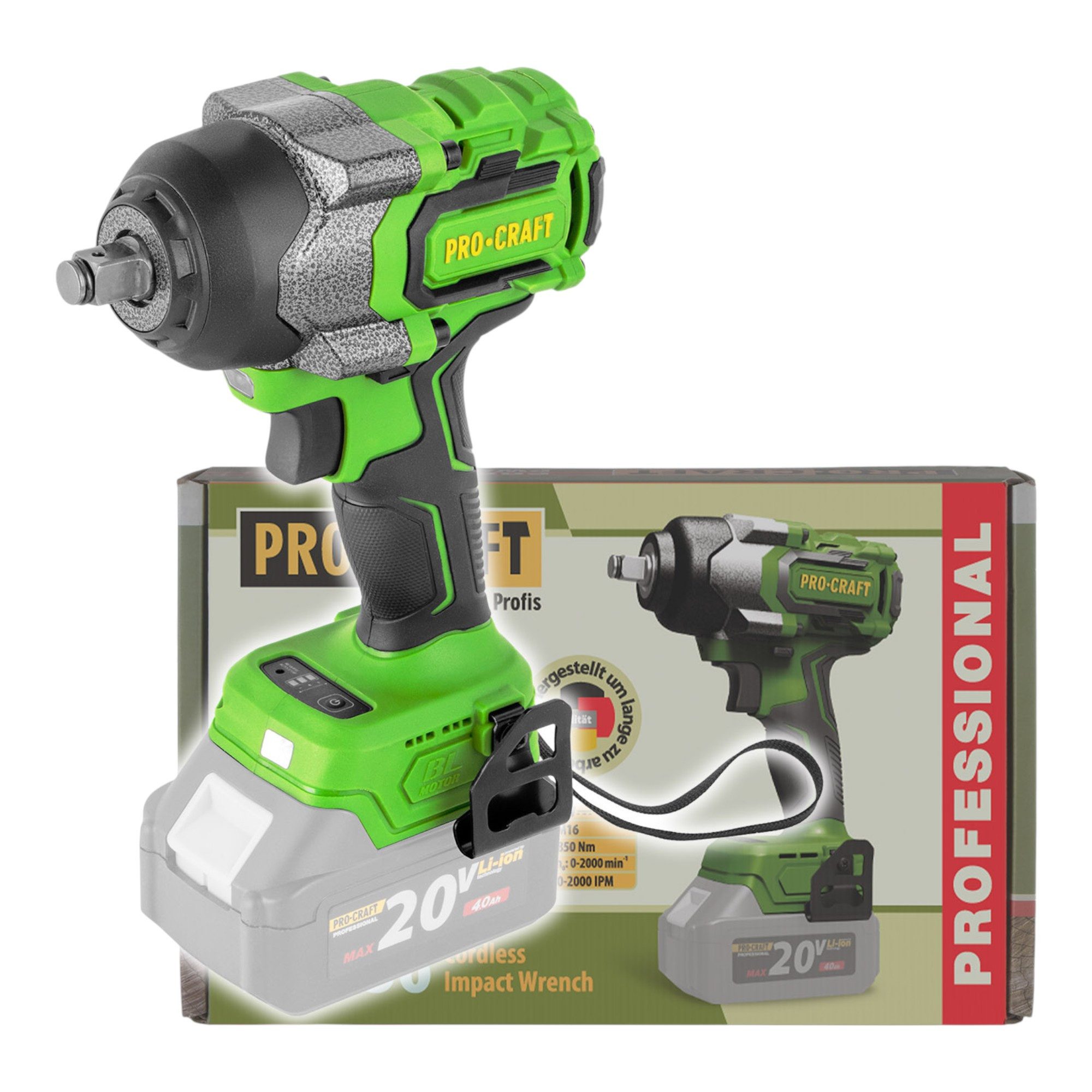 PRO CRAFT Akku-Schlagschrauber PWA36bb 20 V 850 Nm 1/2" Brushless Solo - ohne Akku, ohne Ladegerät