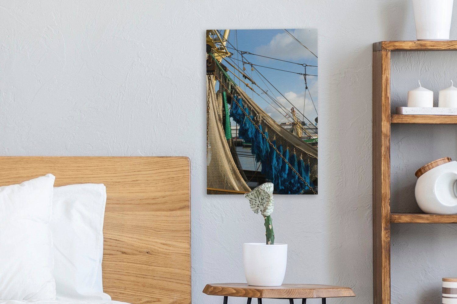 Leinwandbild 20x30 Fischernetze Gemälde, Leinwandbild Hafen IJmuiden, im von Bunte Zackenaufhänger, bespannt fertig (1 St), inkl. OneMillionCanvasses® cm