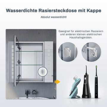 SONNI Badezimmerspiegelschrank Spiegelschrank LED Beleuchtung Aluminum Steckdose Beschlagfrei 60×65cm, 60cm Breite, IP44, Badezimmer
