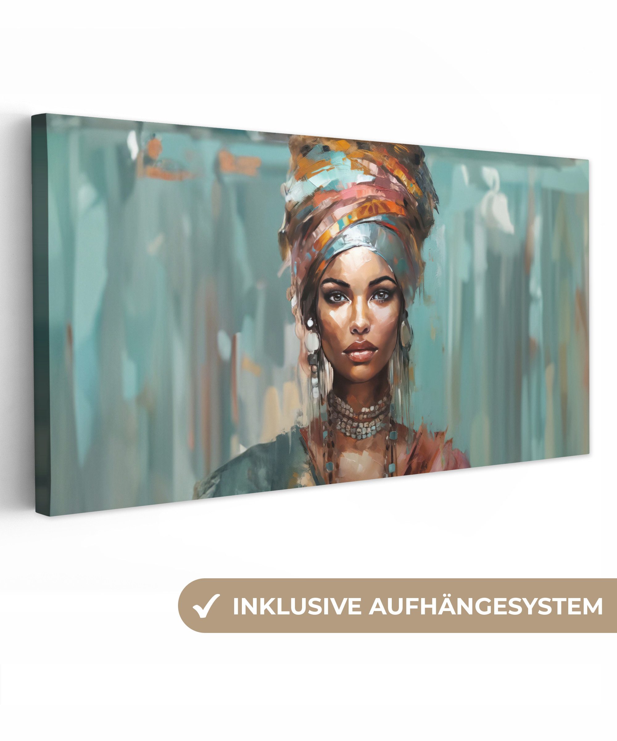 OneMillionCanvasses® Leinwandbild Panorama Frau - Kunst - Schmuck - Porträt günstig online kaufen