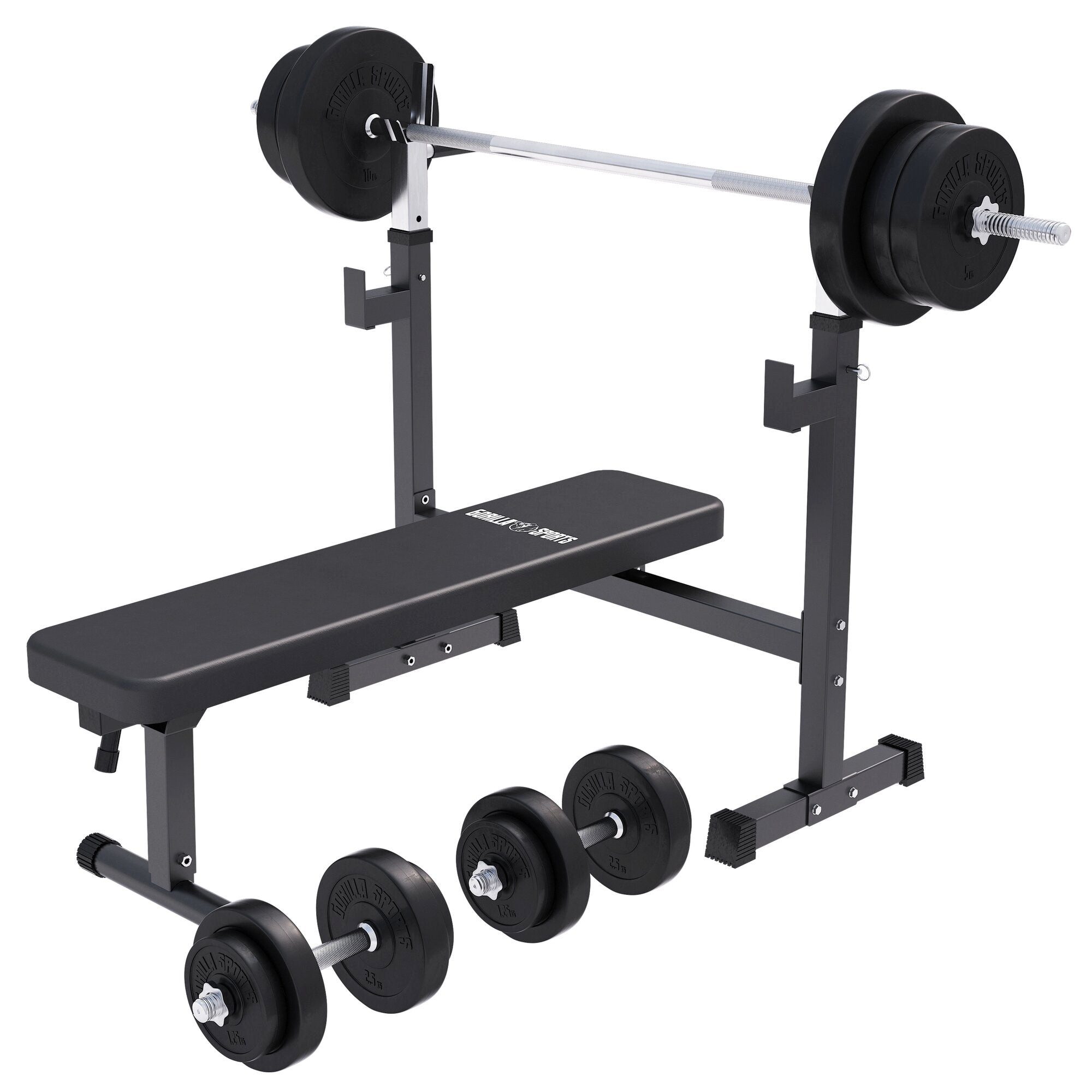 GORILLA SPORTS Hantelbank Hantelbank mit Ablage inkl. Hantelset, (14-tlg)