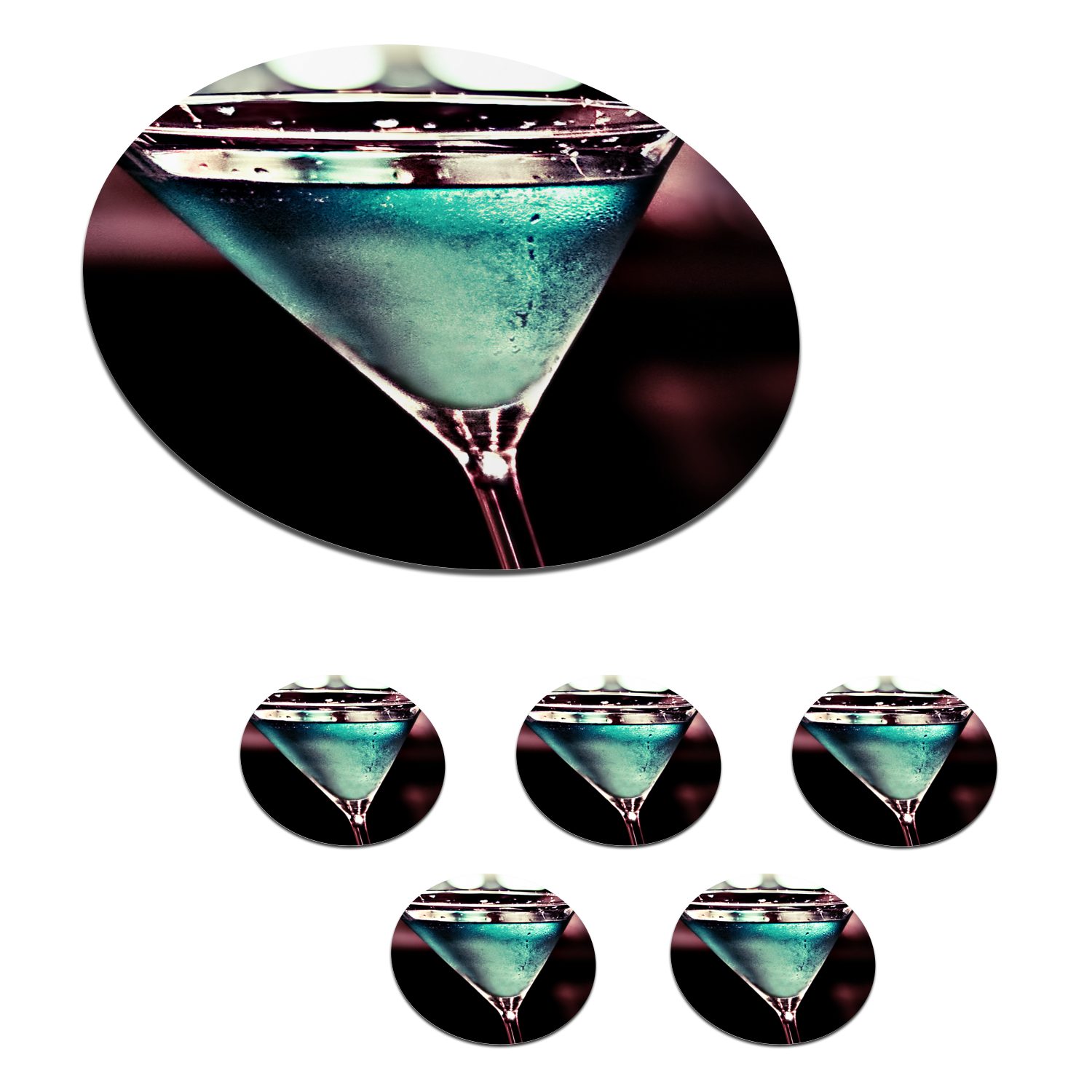 MuchoWow Glasuntersetzer Blauer Martini-Drink in Retro-Farben, Zubehör für Gläser, 6-tlg., Getränkeuntersetzer, Tassenuntersetzer, Korkuntersetzer, Tasse, Becher