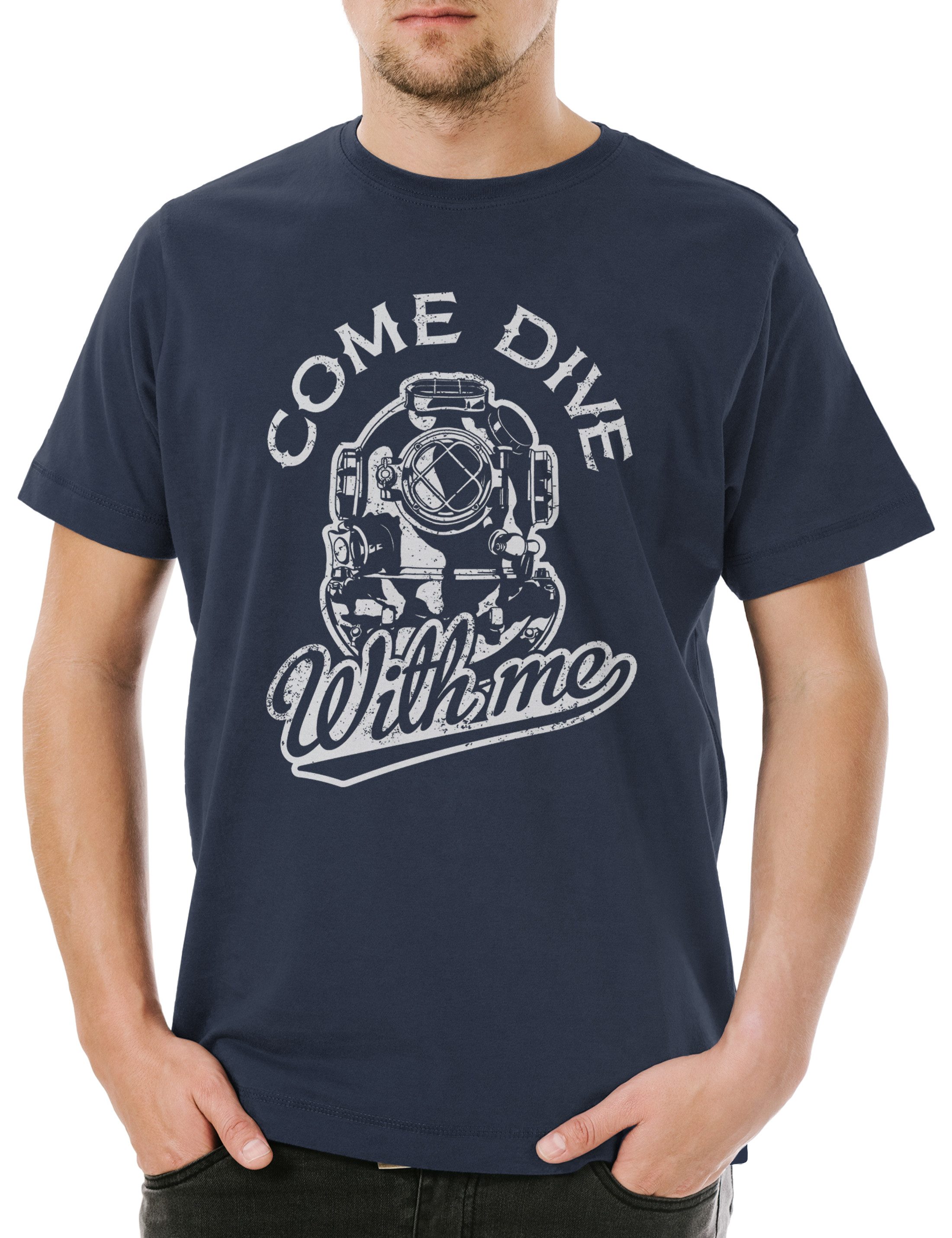 Urban Backwoods Print-Shirt Come Dive With Me Herren T-Shirt Taucher Tauchen Vintage Diver Diving (1-tlg) Tiefsee Meer Taucherglocke Helm
