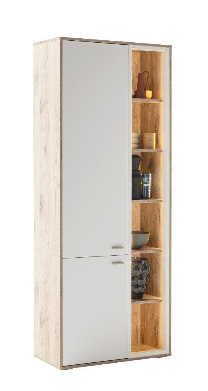 MCA furniture Vitrine Kombi-Vitrine Santerno, Soft white / Viking Oak, ohne Beleuchtung