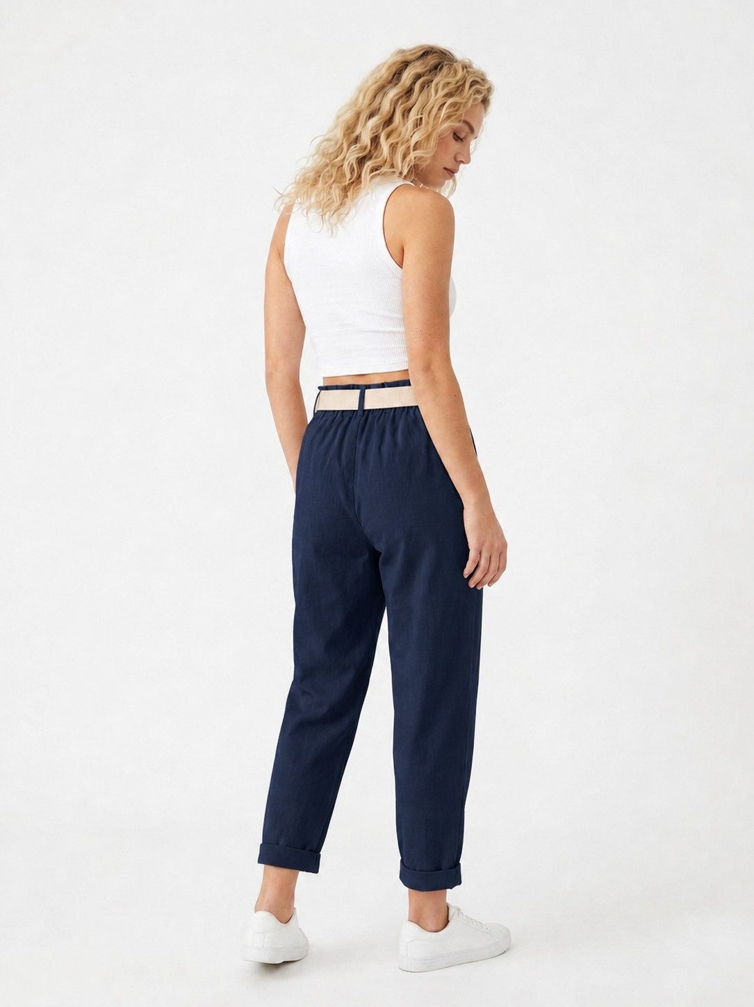 Kendindza Collection Stretch-Hose Damen Chino Hose Stretch mit Gürtel Stoffhose Damen elegant Loose Fit Weiches Material - Loose Fit - weiter geschnitten - Gürt – Bild 5 von 5