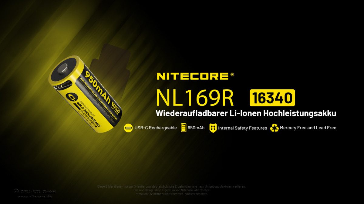 Nitecore Li-Ion Akku Typ 16340 - 950 mAh mit USB-C - NL169R Akku (1 St)