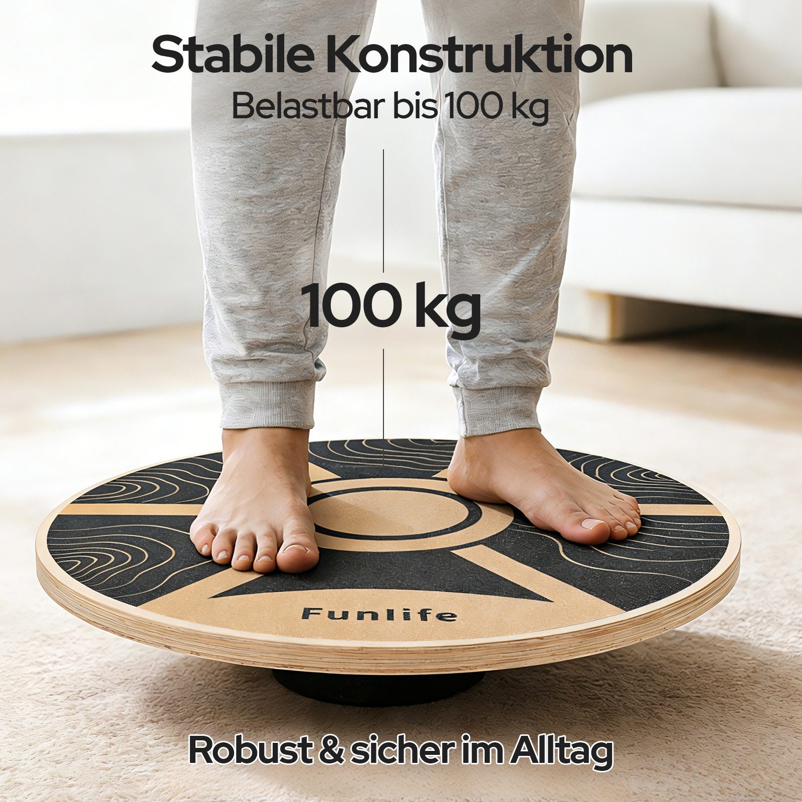 FunLife Balanceboard TERRA BERG & CLASSIC Design-Edition, rund, Premium-Birkenholz, 360°-Training, bis 100 kg