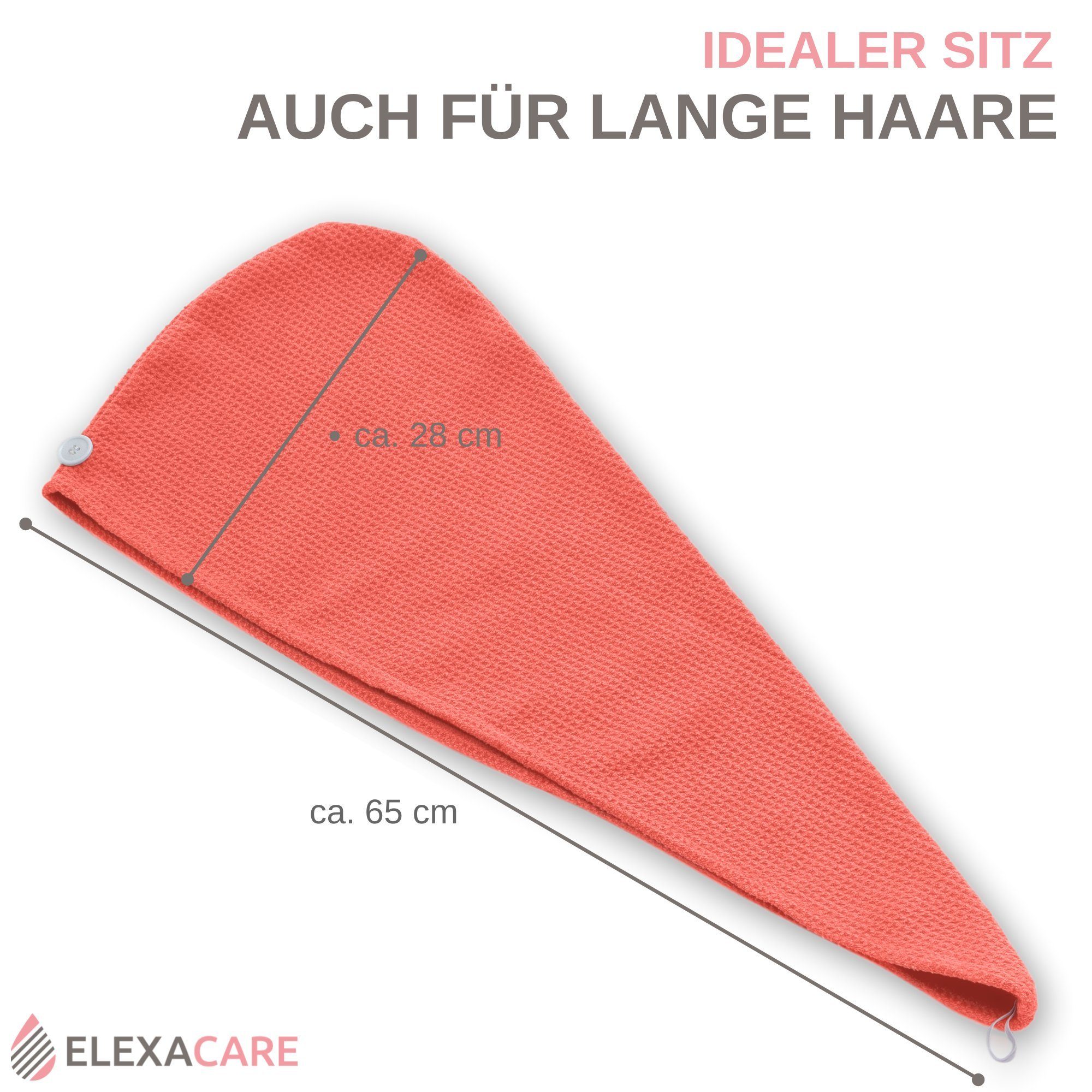 ELEXACARE Turban-Handtuch Haarturban mit Knopf, Mikrofaser (2-St), Turbanhandtuch mit Knopf und Schlaufe