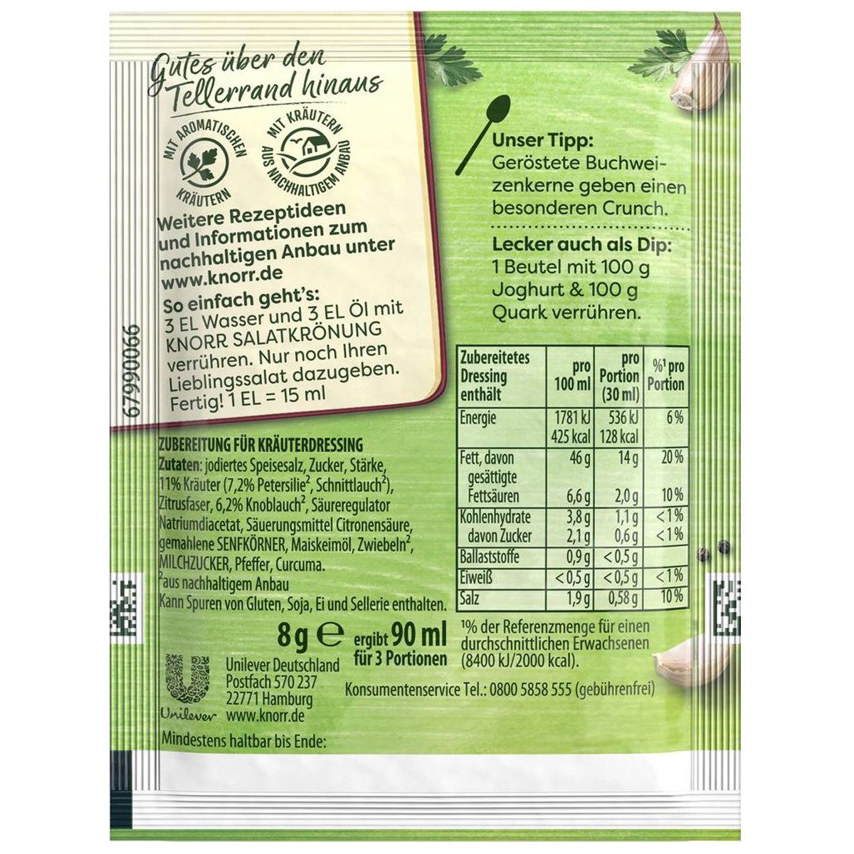 Knorr Saucen, Knorr Salatkrönung Gartenkräuter Knoblauch Dressing 5x 8g 5er