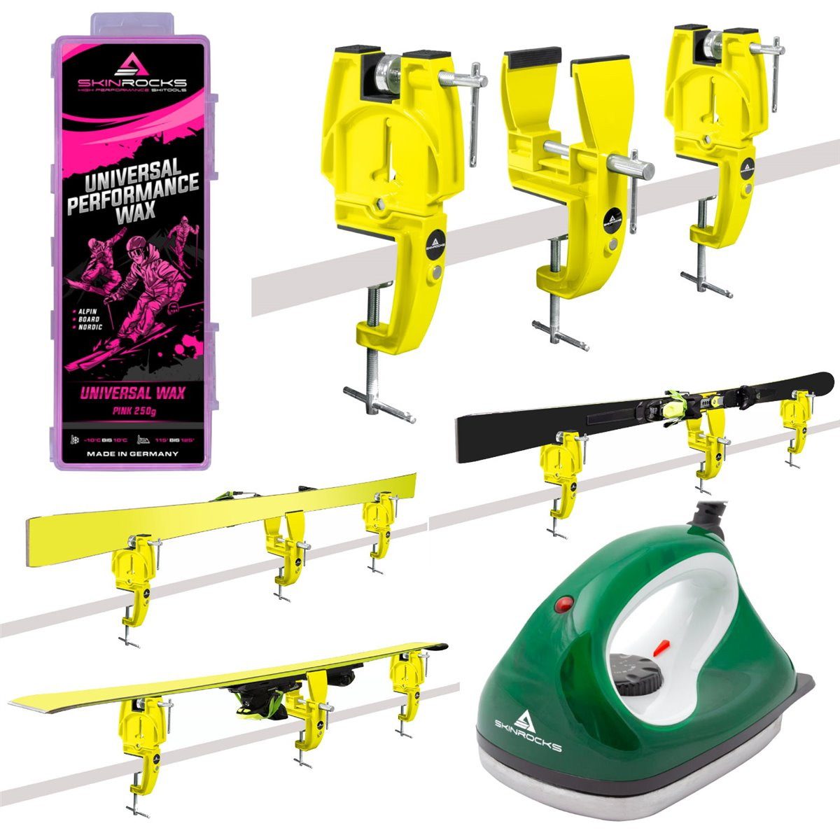 Ski SkinRocks Skiwachs Set 3-teilig Bügeleisen UniversalWax Skispanner