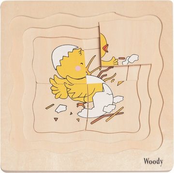 Woodyland Lernspielzeug 90073 - 3 D Puzzle Huhn. Rahmenpuzzel mit 4 Ebenen