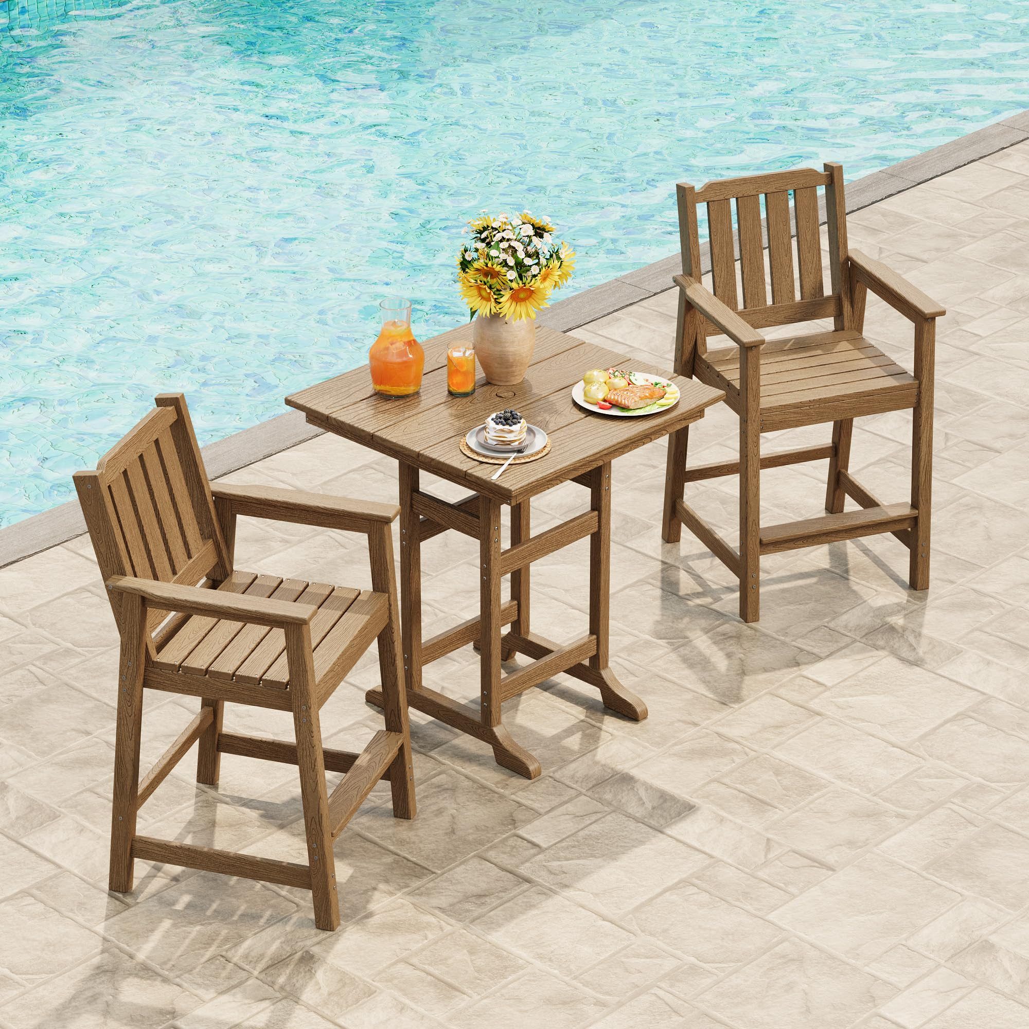 GarveeMore Stuhl 2er Set Gartenstuhl Bistrostuhl Armlehnstuhl mit Rückenlehne (2 St), 120cm hoch 4-Fußstuhl Holzstuhl Im Freien Esszimmerstuhl Küchenstuhl