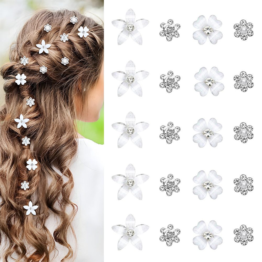 AFKSMILE Haarnadeln 20 Stück Weiße Kleine Blumen Haarspangen, Mini-süße Strass Haarnadeln, 20-tlg., Haarschmuck Accessoires,Haarschmuck Haarnadeln für Braut Hochzeit