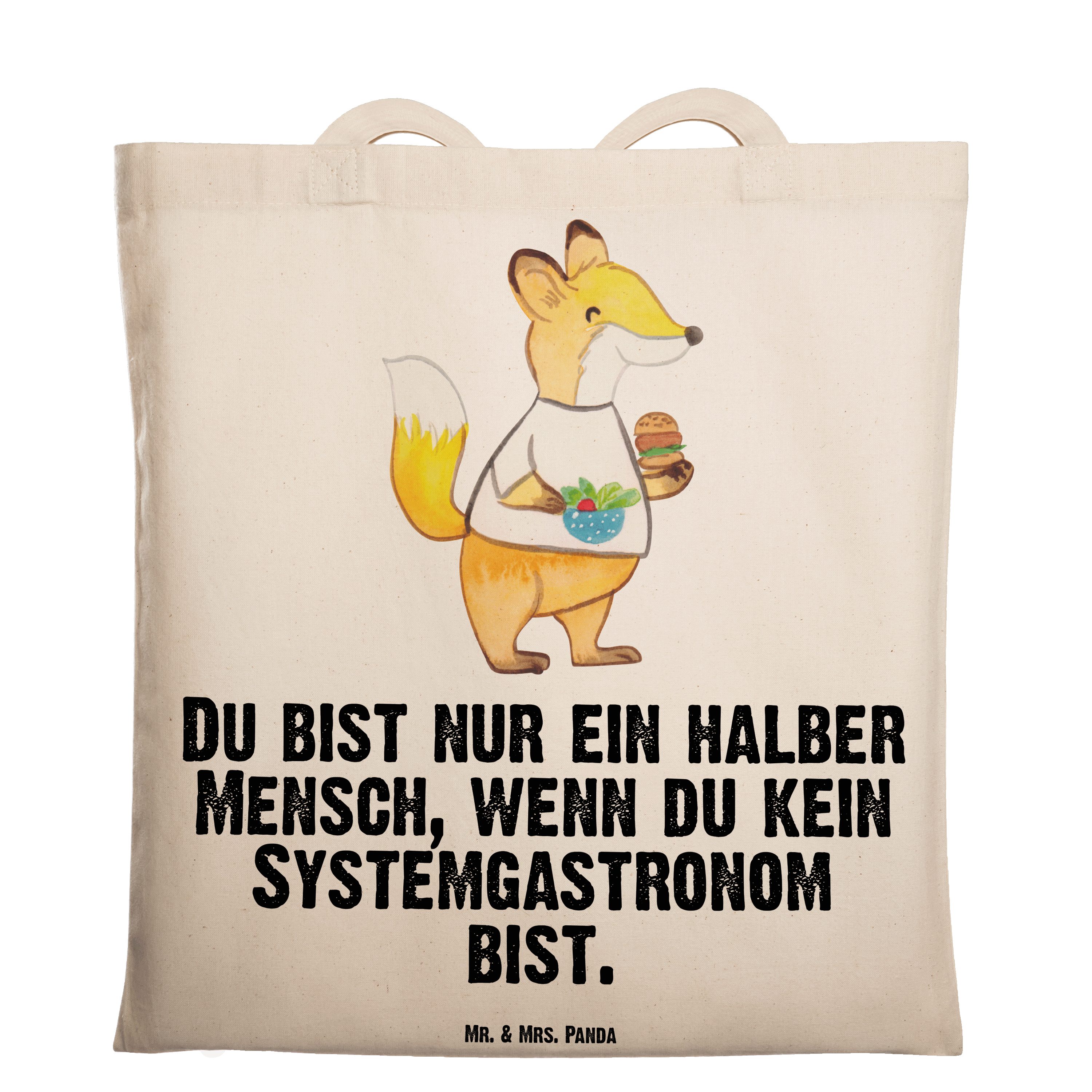 Mr. & Mrs. Panda Tragetasche Systemgastronom mit Herz - Transparent - Geschenk, Beuteltasche, Jute (1-tlg) | Canvas-Taschen