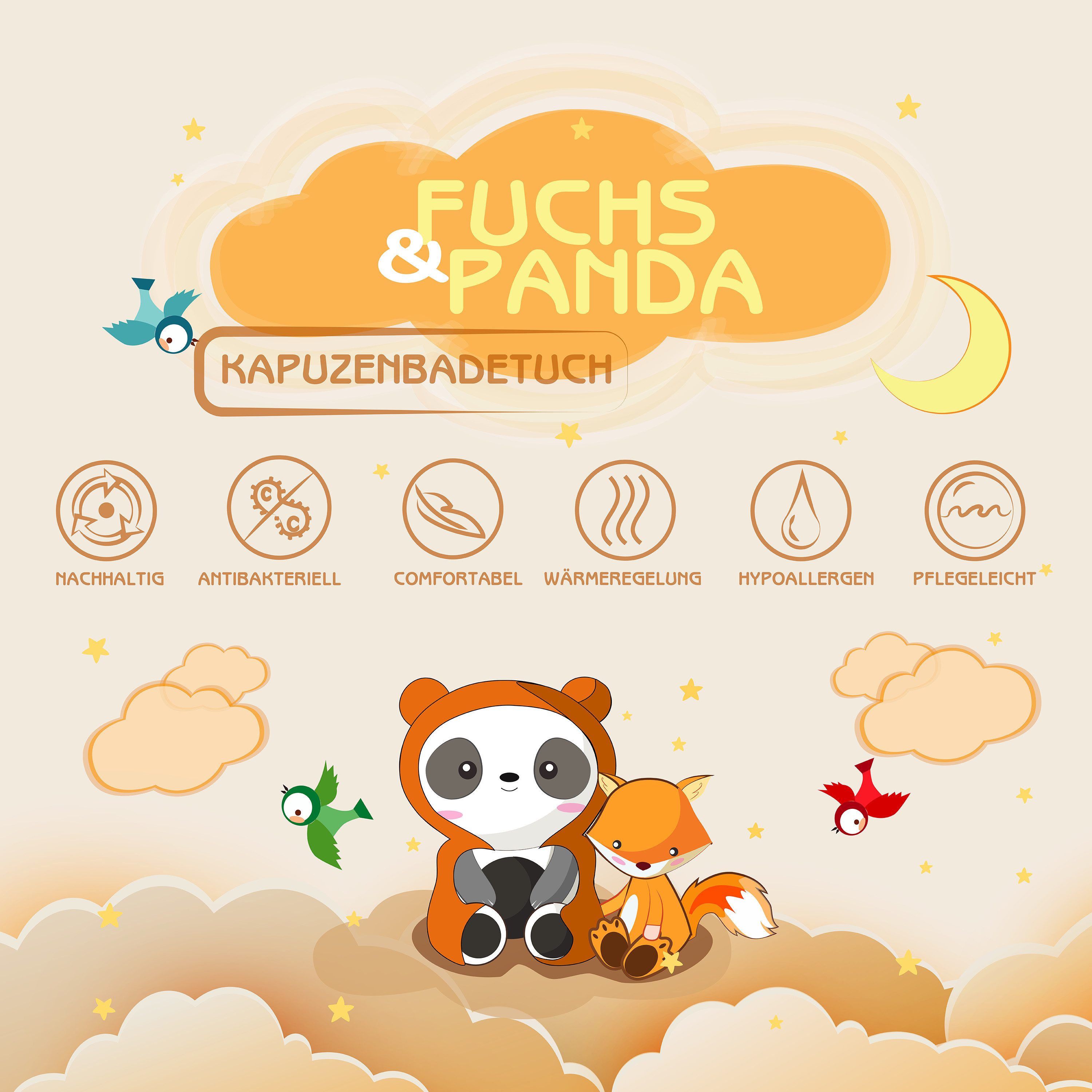 Fuchs & Panda Kapuzenhandtuch Kapuzenhandtuch Baby EXTRA dick, warm & weich aus 100% Bambus, 100% Bambus: Antimikrobiell, Atmungsaktiv, Hypoallergen, Superweich