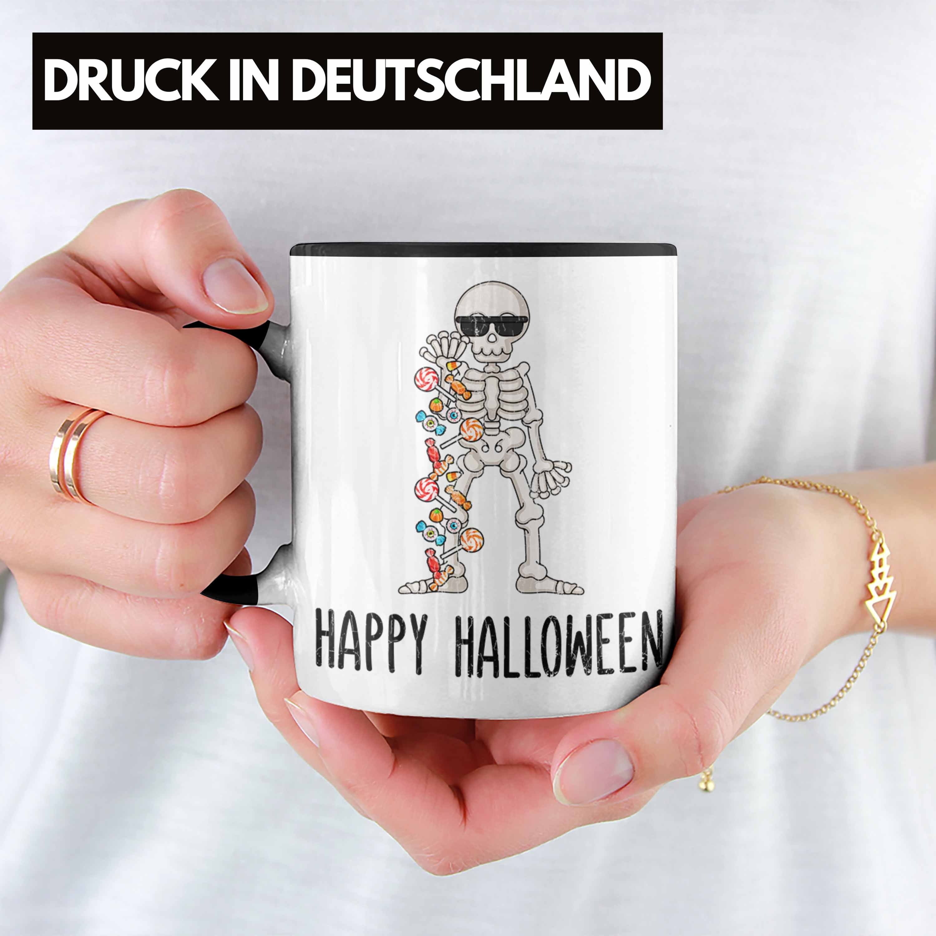 Trendation Schwarz Tasse Halloween Halloween Tasse Happy Becher Dekoration Skelet Kürbis