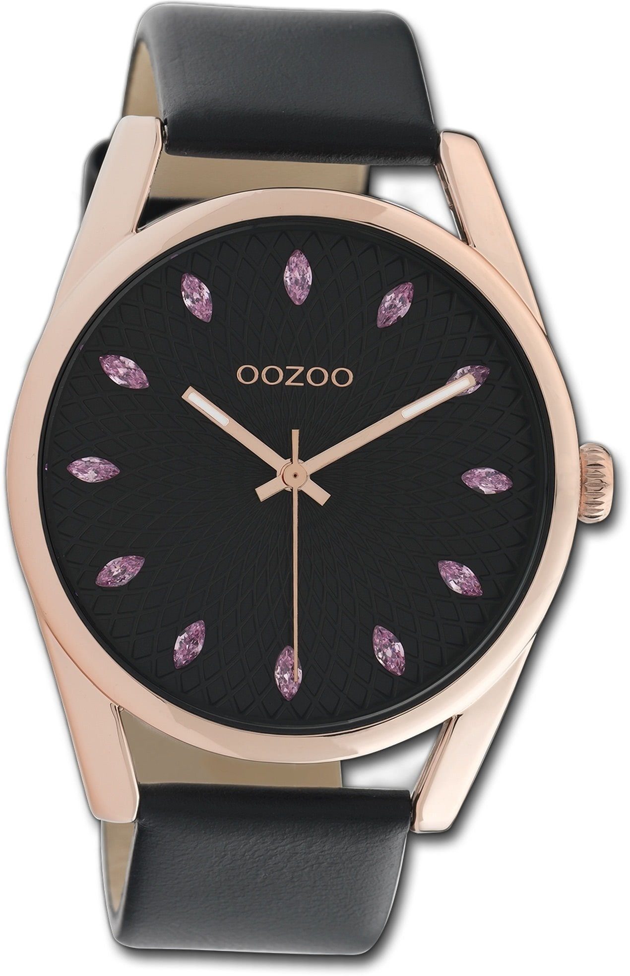 Quarzuhr 45mm) (ca. Armbanduhr Lederarmband Gehäuse, OOZOO groß schwarz, rundes Damenuhr Timepieces, Oozoo Damen