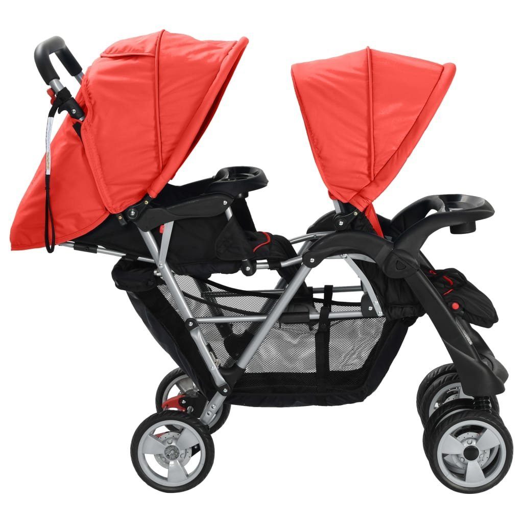 vidaXL Kinder-Buggy Tandem-Kinderwagen und Rot Stahl Schwarz Rot | Rot