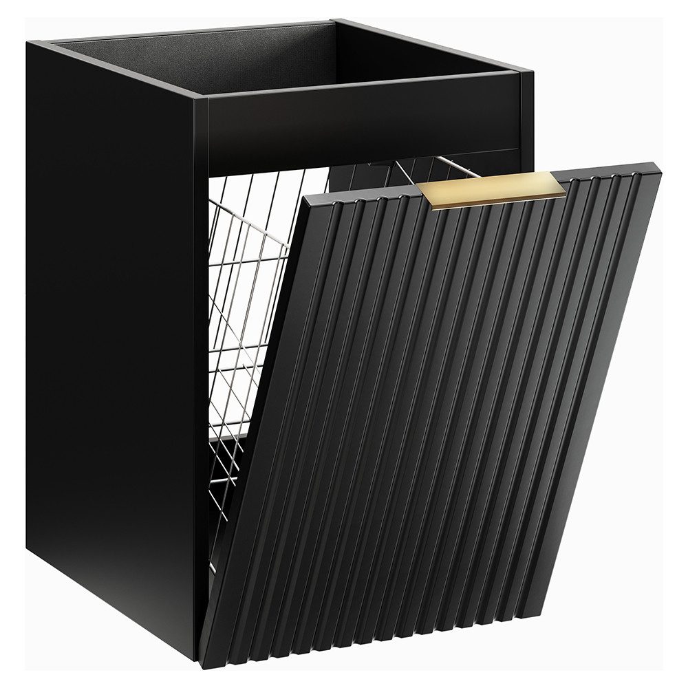 Lomadox Unterschrank ADELAIDE-56-BLACK 40 cm breit, schwarz, gerillte Front, inkl. Wäschekorb