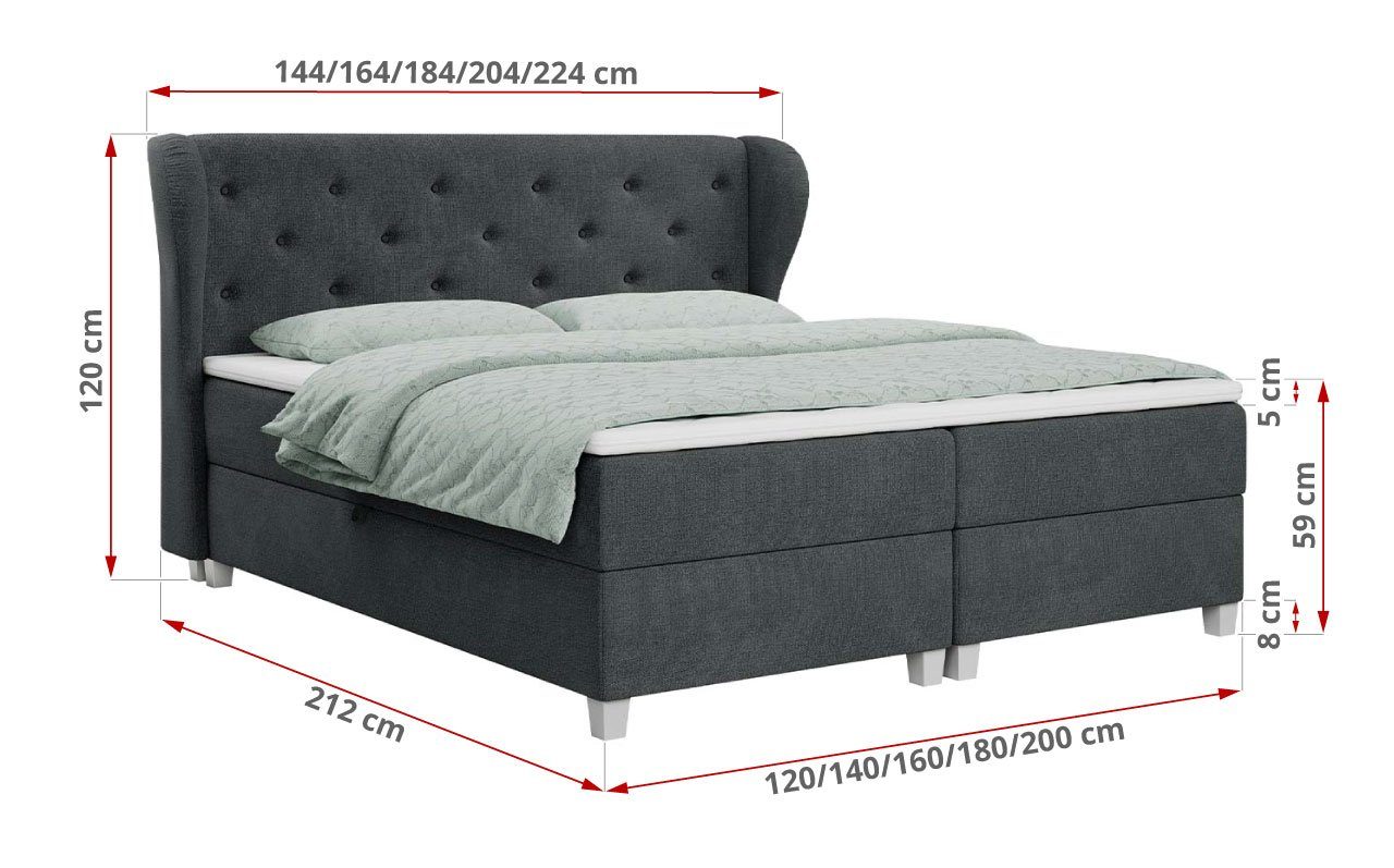 Bed mit Deko - KARAT, Boxspringbett MKS Doppelbett Multipocket-Matratze MÖBEL