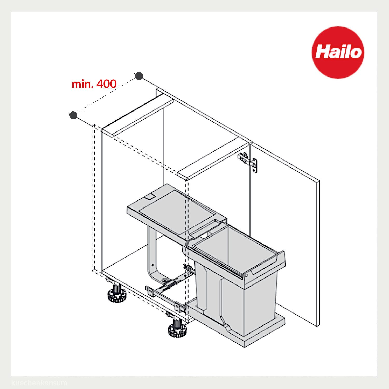 Hailo Einbaumülleimer Hailo Abfallsammler 3635001 AS Swing Solo manual 20 Liter, für Schrankbreite ab 300 mm mit Drehtür