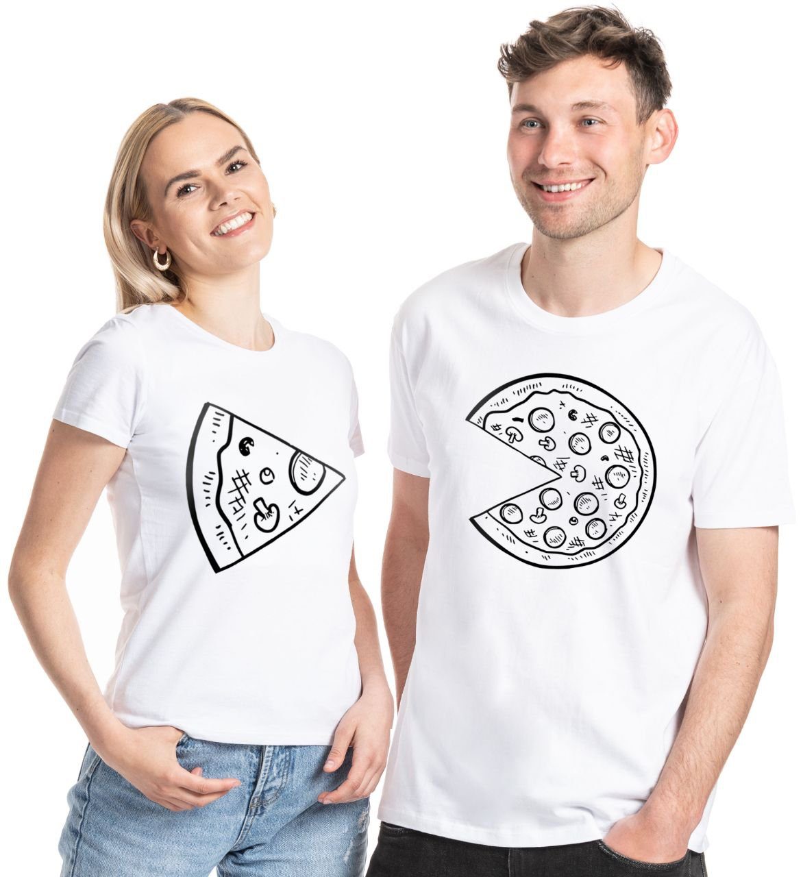 Couples Shop T-Shirt Pizza Partner Look T-Shirts (1-tlg) mit trendigem Fun Print Damen / Weiß