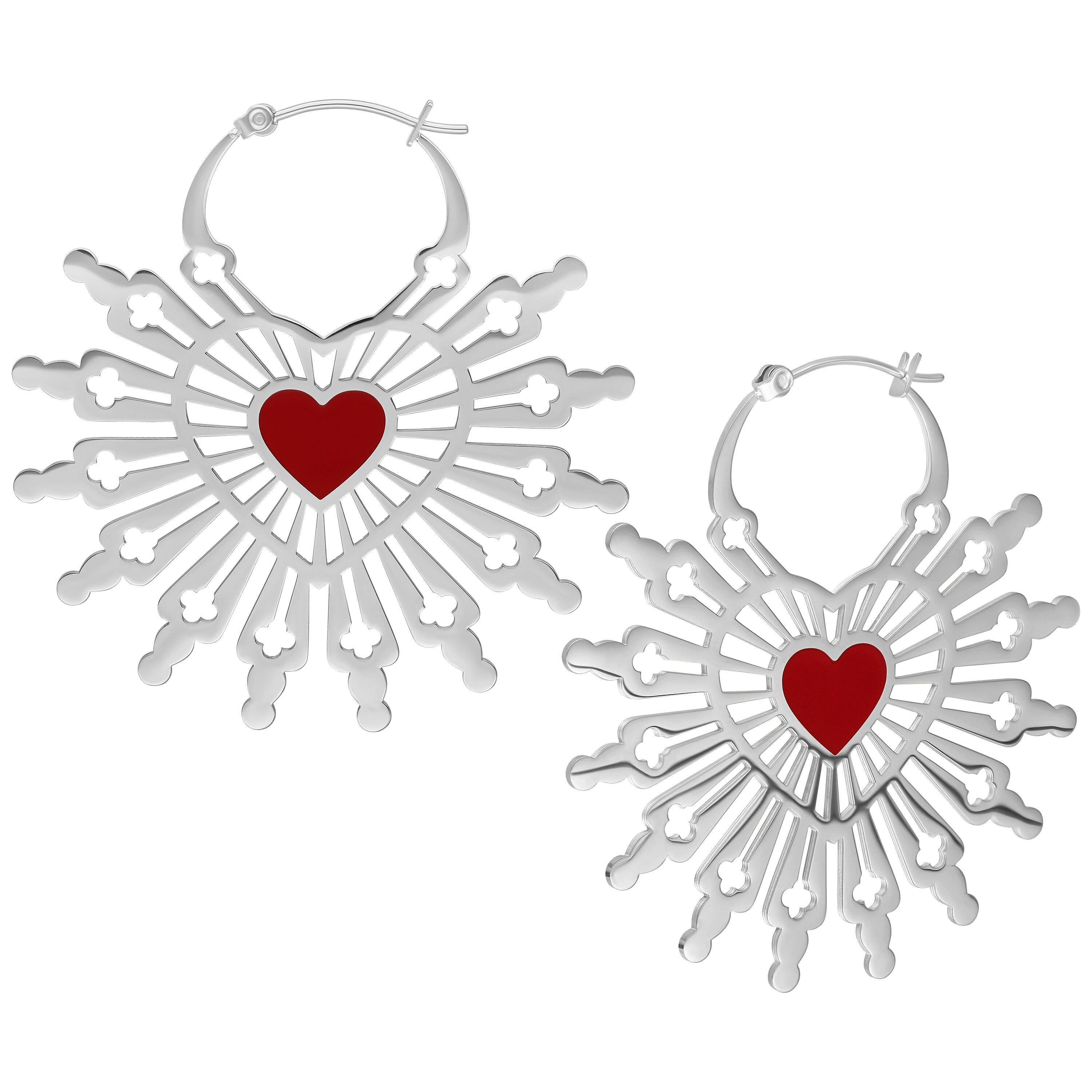 Paar Ohrhänger Sacred Heart Hoops Pair - Silber