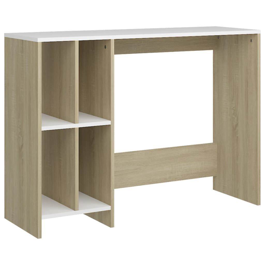 und Schreibtisch Holzwerkstoff 102,5x35x75cm Weiß Computertisch Sonoma-Eiche furnicato
