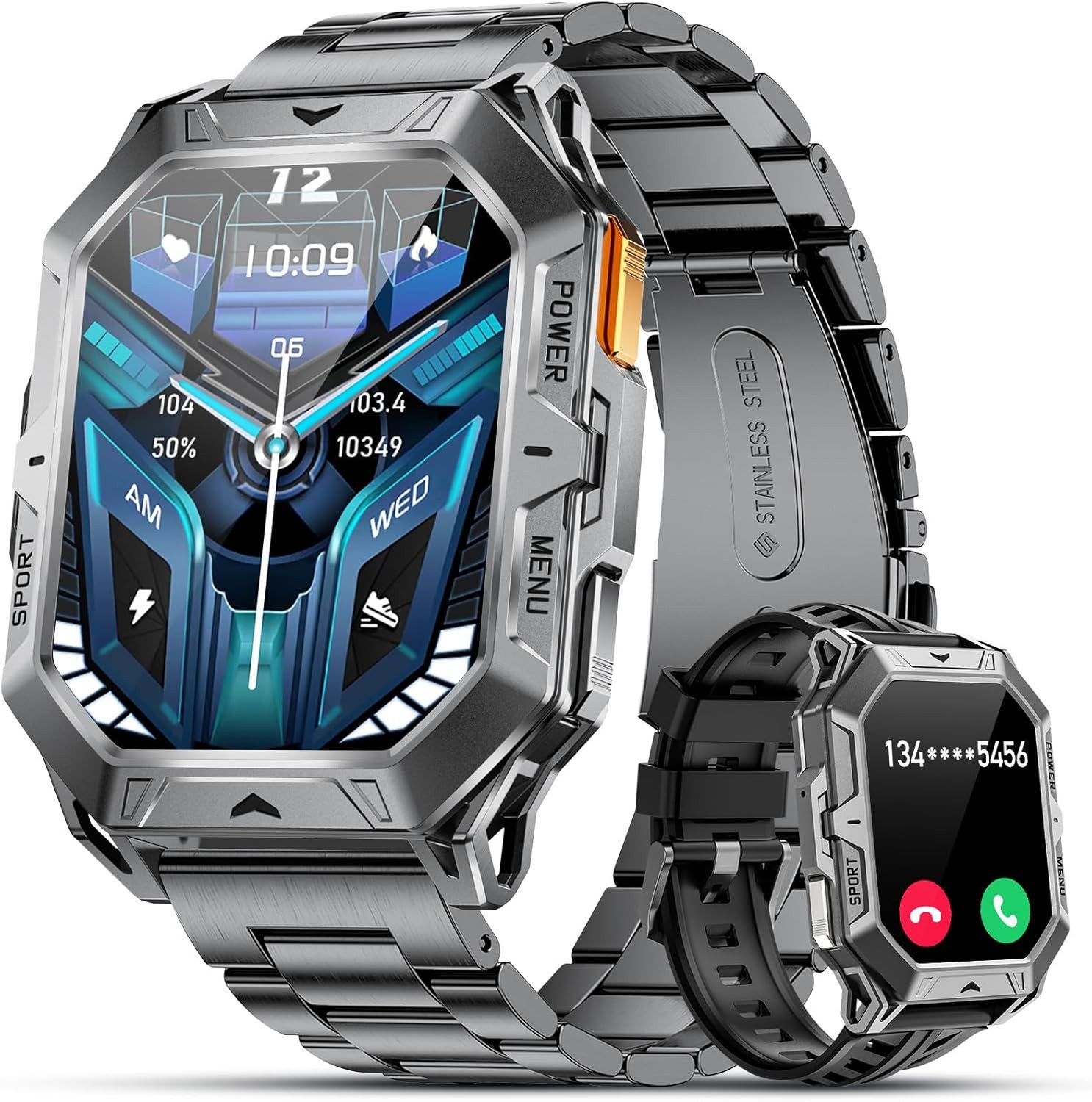 Lige TX1-G Smartwatch (5,2 cm, android ios), Herren Smartwatch mit 2.13" AMOLED Display, 1000 mAh Akku