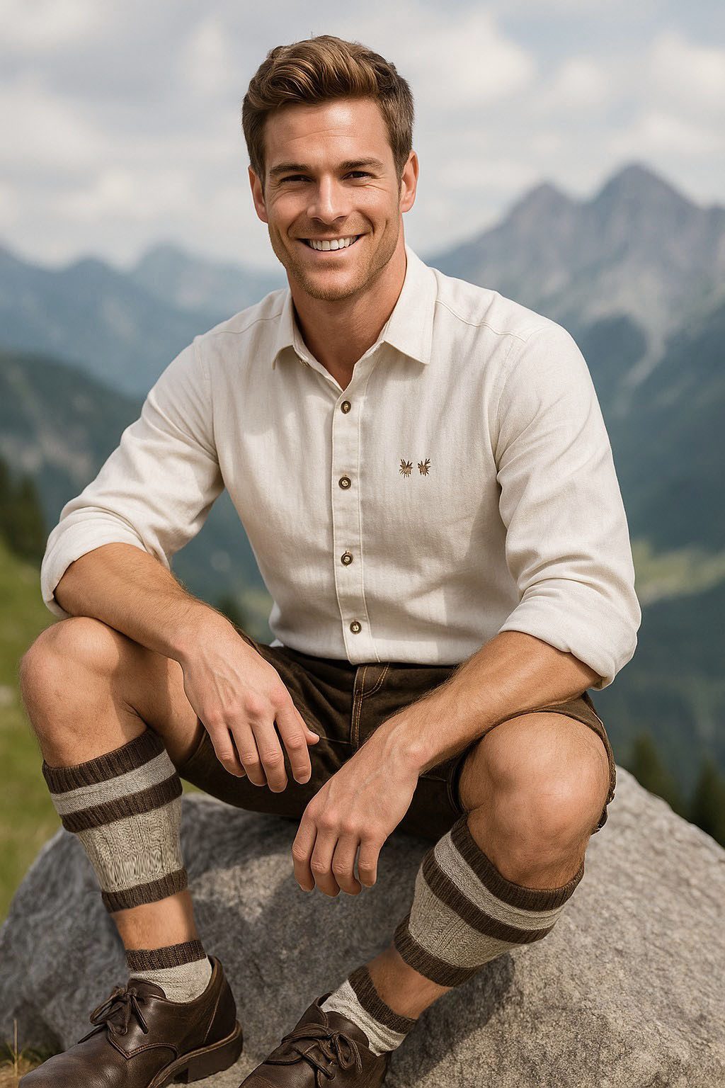 Moschen-Bayern Trachtensocken Trachtenstrümpfe Loferl Stulpen Wadenwärmer Wadelstrümpfe Beige-Braun (2-teilig)