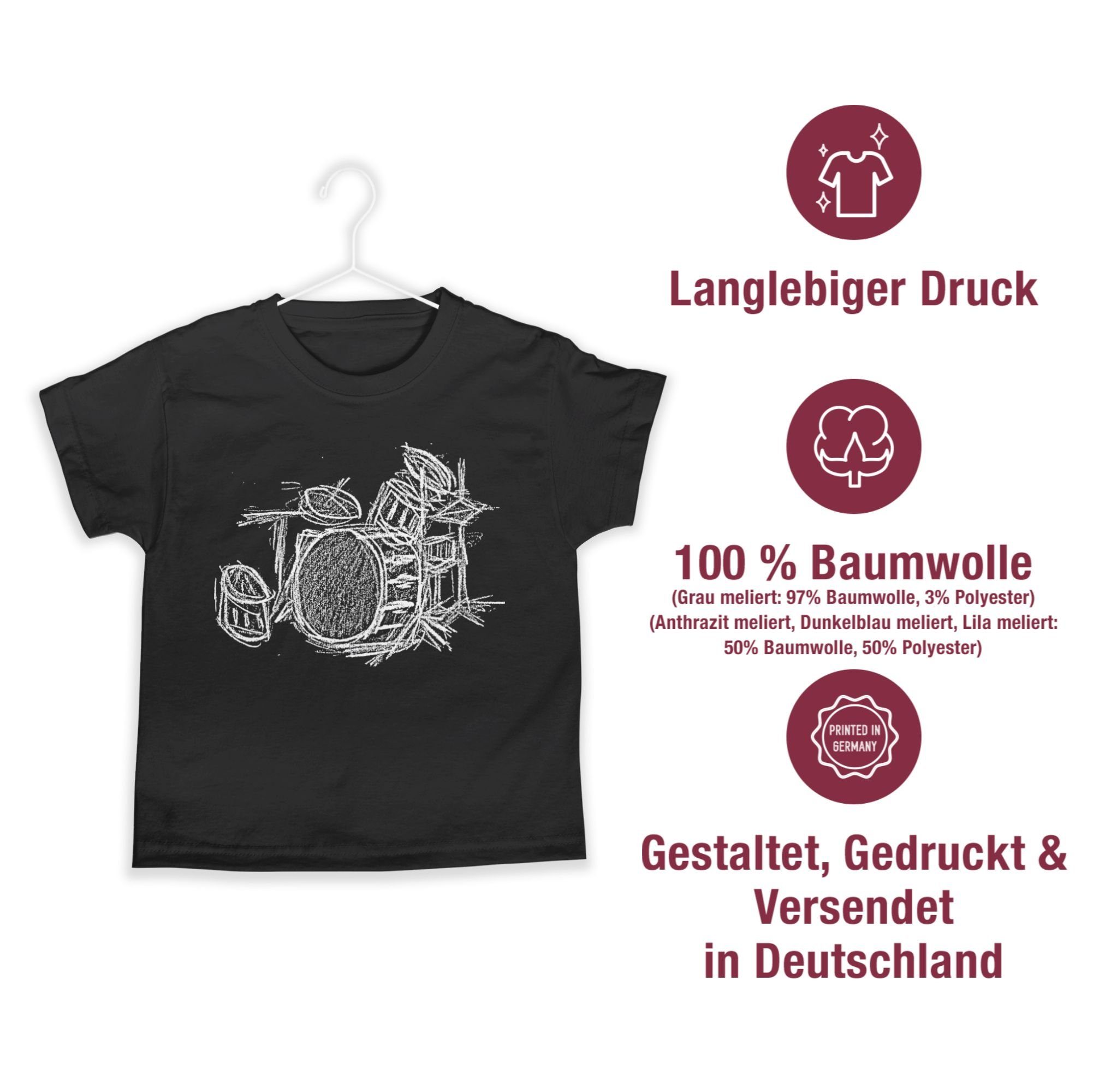 Shirtracer T-Shirt Schlagzeug - Kreidezeichnung (1-tlg) Music