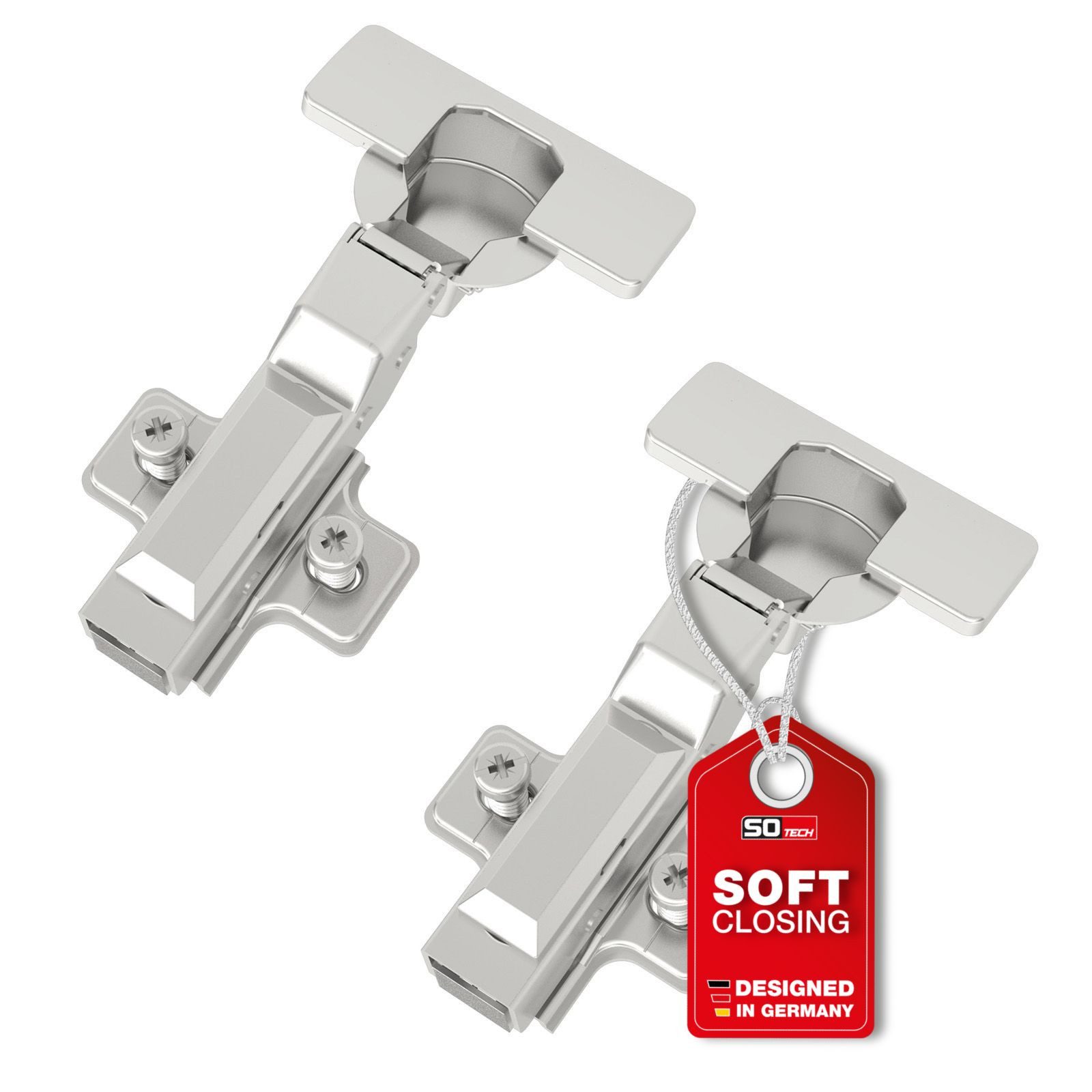 SO-TECH® Türbeschlag SMOOTH Topfband T52 Scharnier Mittelanschlag Komplettset (2 St), 2er Set Standard gedämpft mit Kreuzplatte