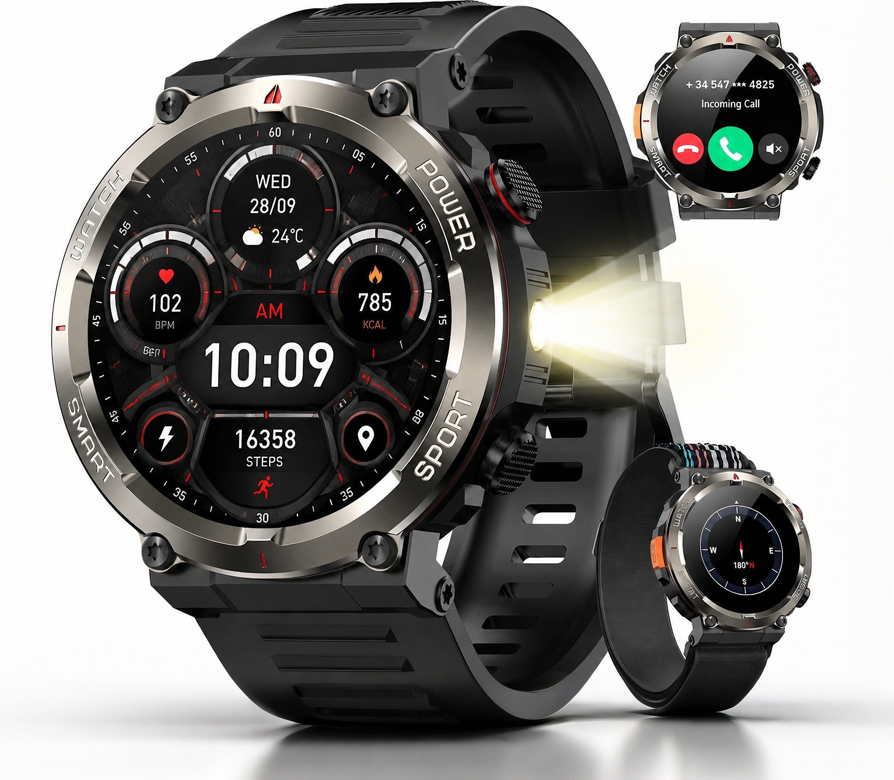 blackview 1,45'' Smartwatch Herren Militärqualität,960-mAh-Akku,100 Tage Standby Smartwatch (3,68 cm/1,45 Zoll, iOS/Android), IP68 Wasserdicht, Bluetooth-Anruf, Herzfrequenz,Uhr für Android/iOS