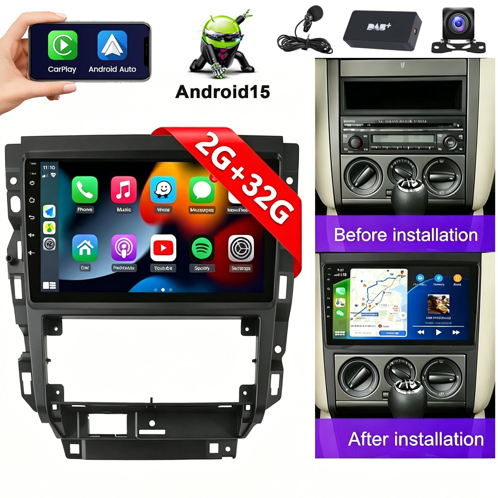 ESSGOO DAB+ Android15 Autoradio für VW Golf 4 MK4 1997-03 Carplay GPS Navi BT Autoradio (RDS, 4+64GB(optional), Digitalradio (DAB), FM, AM, Carplay Android Auto Bluetooth EQ USB GPS Navi WIFI Touchscreen)