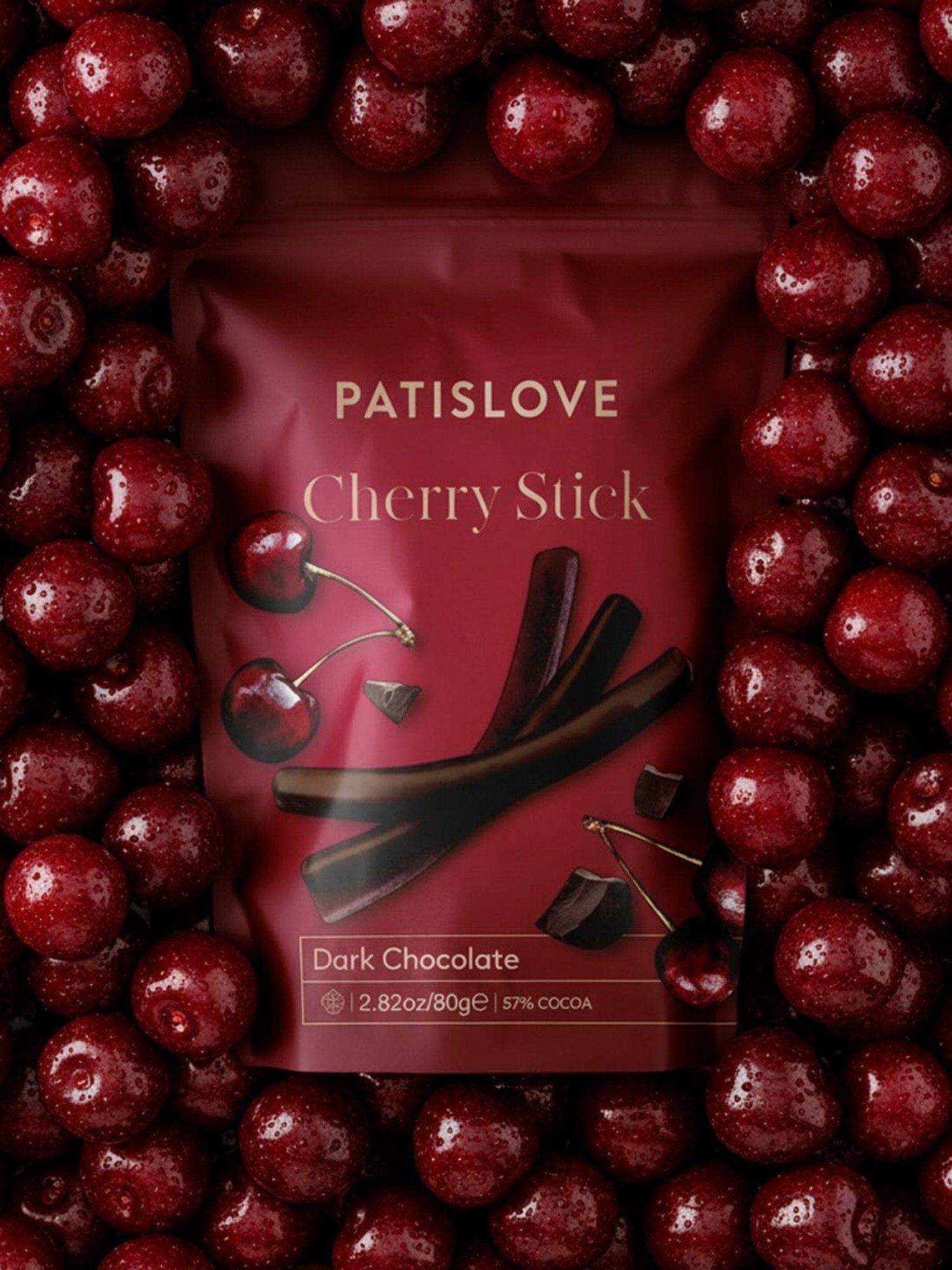 PATISLOVE Schokolade Patislove Zartbitterschokolade Kirsch-Sticks, Schoko-Stäbchen, 80g, Fruchtige Kirschfüllung, Zartbitterschokolade, Premium-Snack