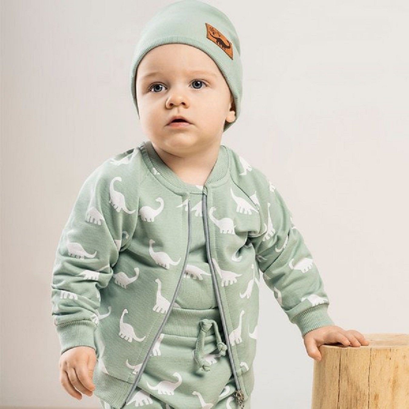 für Lockere Form, - Baby Bamar für Jacke, mintgrün, Sweatjacke Sweatjacke Freizeit Jacke Alltag Nicol Blouson sportliche und den Dino,