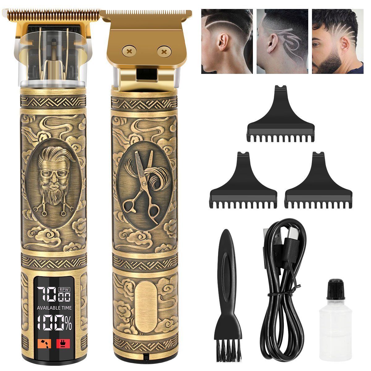 7Magic Haar- und Bartschneider, Haarschneidemaschine Kabellose Barbierschere, Wiederaufladbare Kahle Haarschneider für Männer Gold-1207