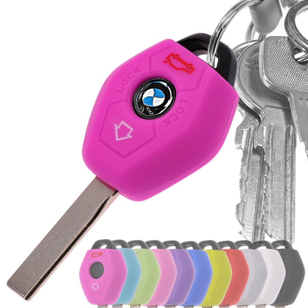 mt-key Schlüsseltasche Autoschlüssel Softcase Silikon Schutzhülle Pink, für BMW E46 E83 E52 E85 E86 E39 E61 E60 E53 3 Knopf Funk Fernbedienung | Schlüsseltaschen