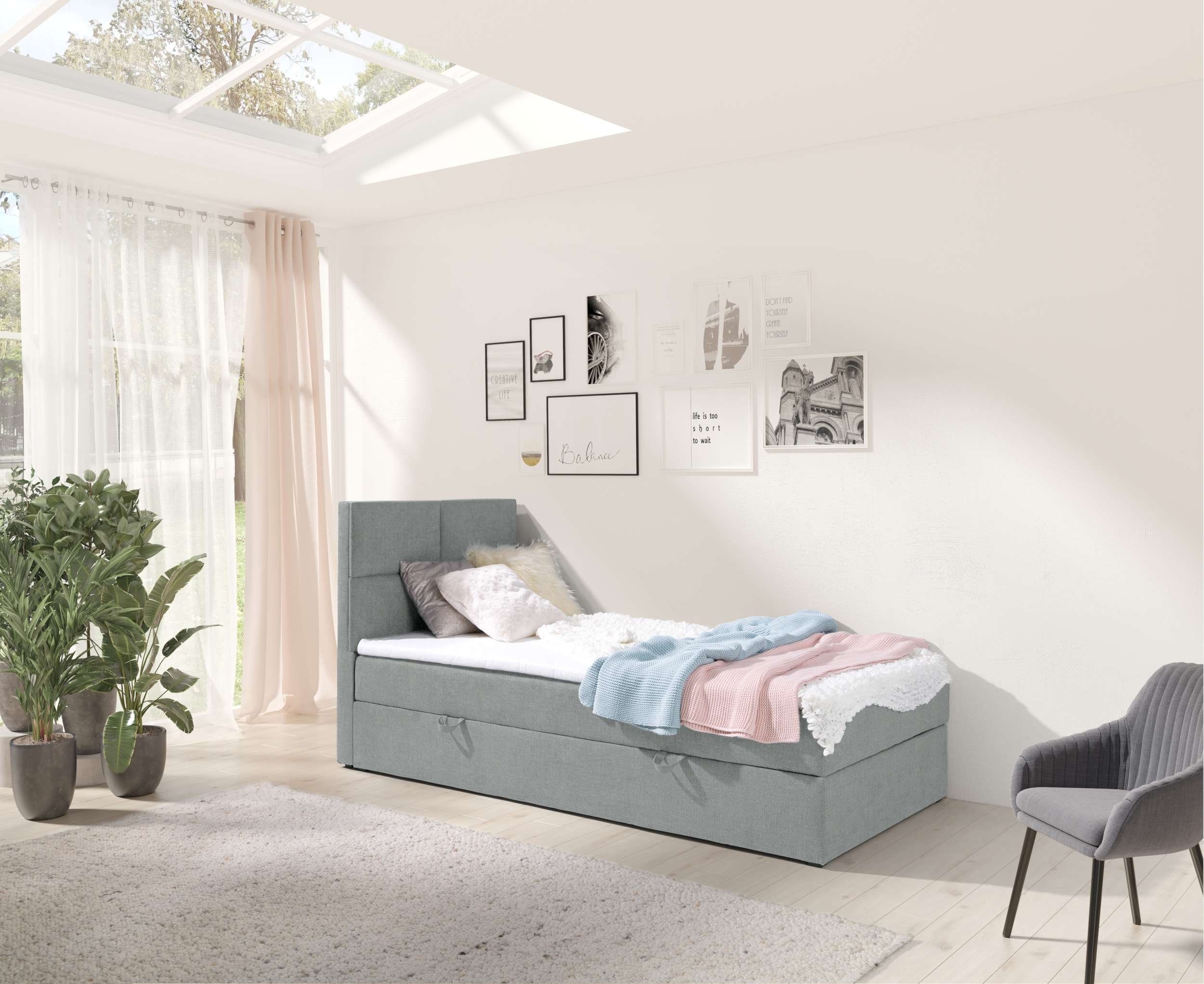 99rooms Boxspringbett Larni (Schlafzimmerbett, Bett), 70/80/90/100 x 200 cm, mit Topper, Bettkasten, Bonellfederkern